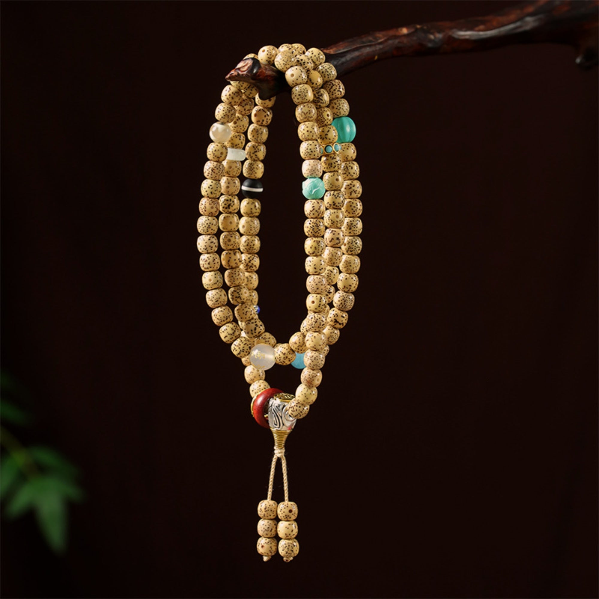 Tibetan-Style 108-Bead Star & Moon Bodhi Mala Bracelet