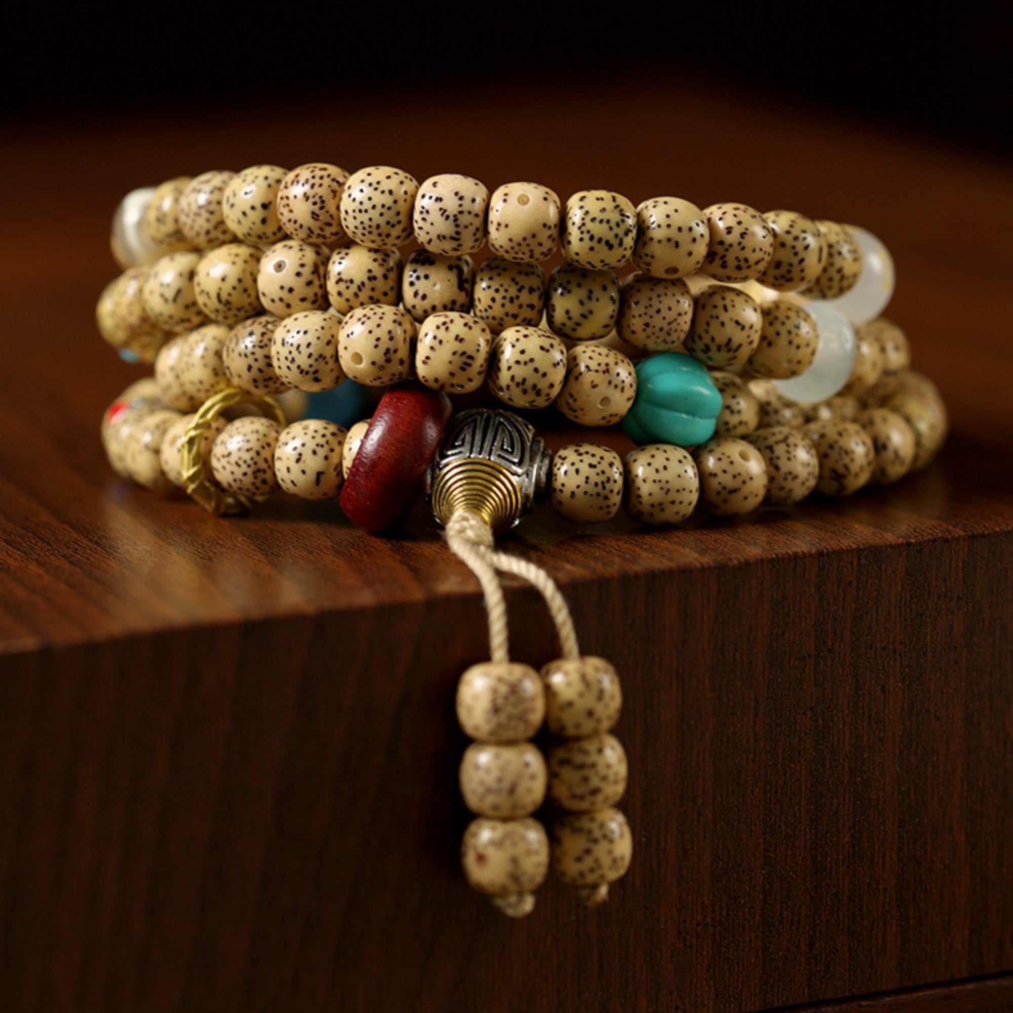 Tibetan-Style 108-Bead Star & Moon Bodhi Mala Bracelet