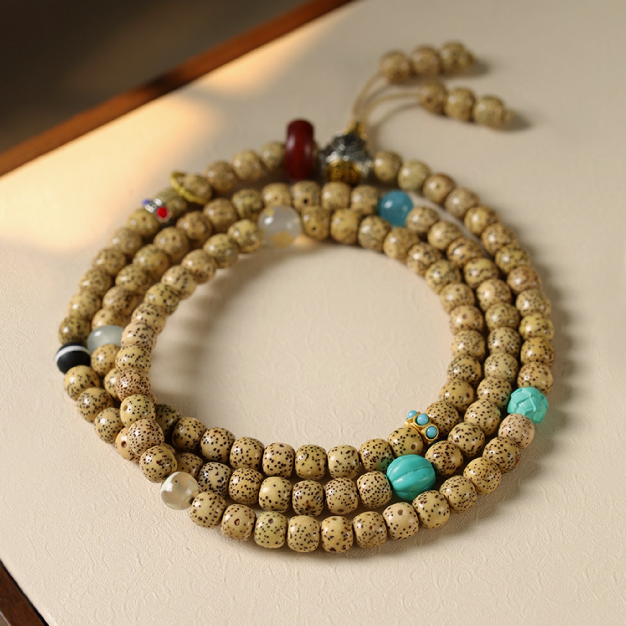 Tibetan-Style 108-Bead Star & Moon Bodhi Mala Bracelet