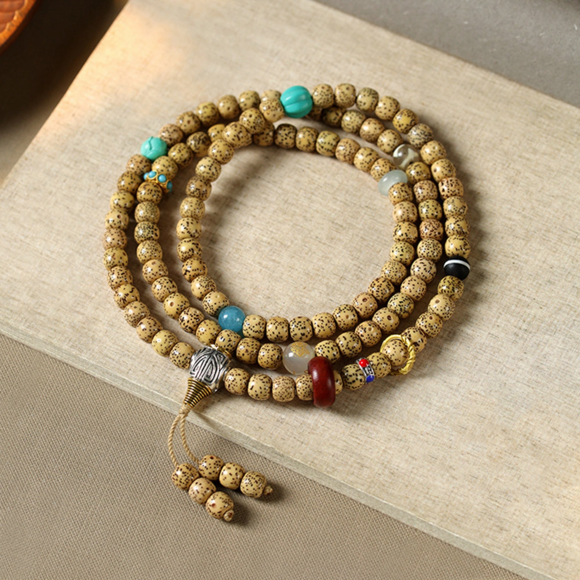 Tibetan-Style 108-Bead Star & Moon Bodhi Mala Bracelet
