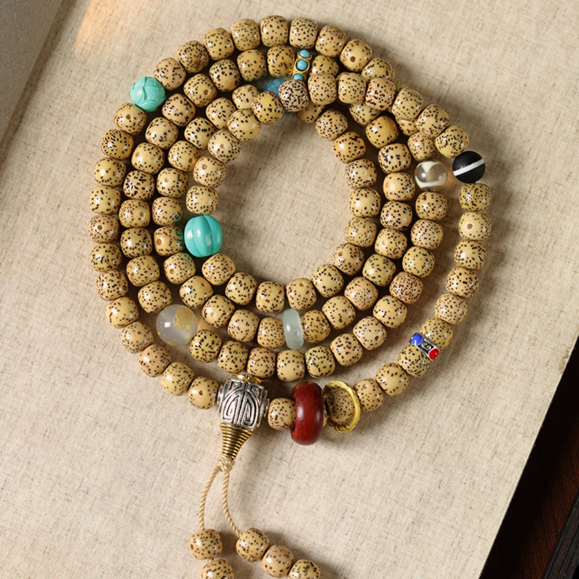 Tibetan-Style 108-Bead Star & Moon Bodhi Mala Bracelet