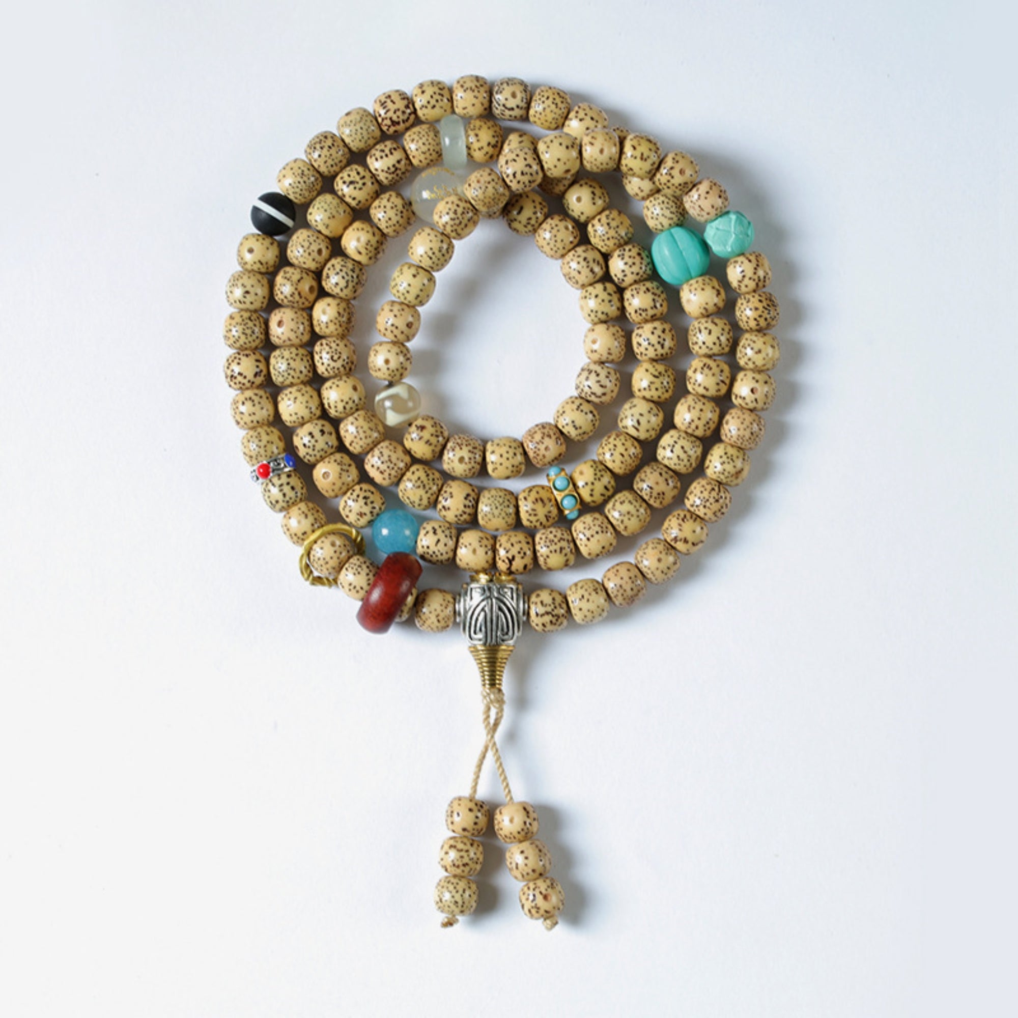 Tibetan-Style 108-Bead Star & Moon Bodhi Mala Bracelet
