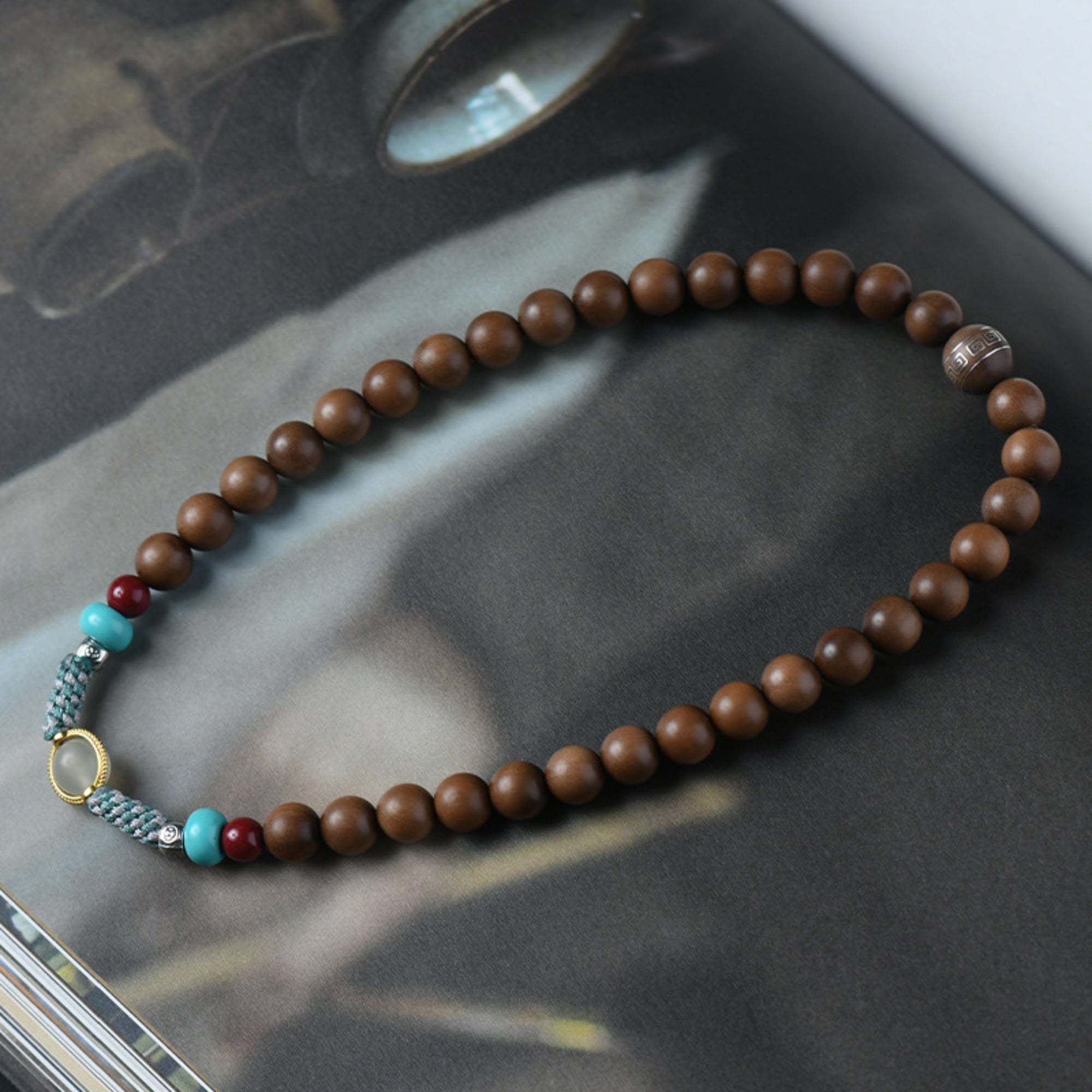 Tibetan-Style Long Sandalwood & Jade Mala Bracelet