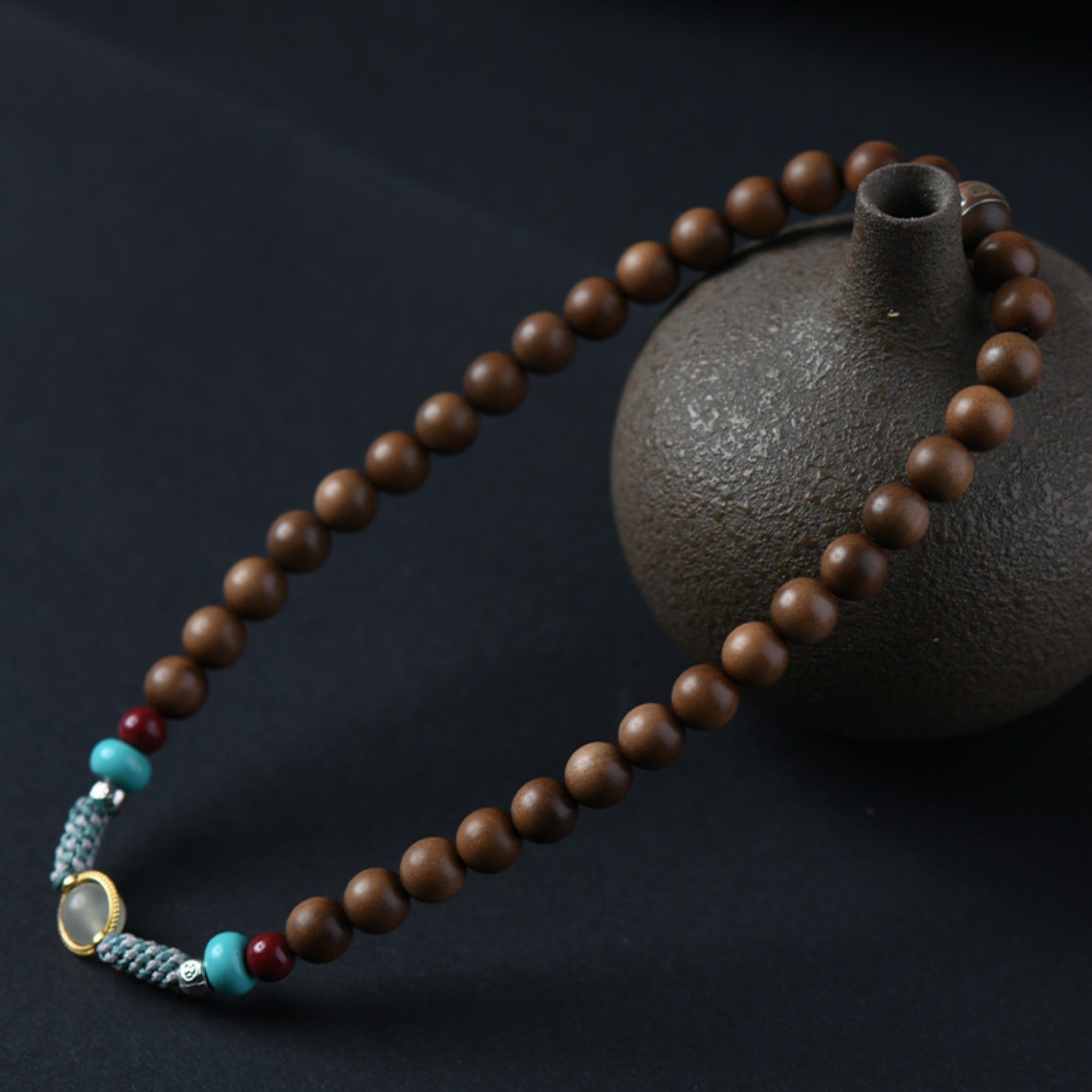 Tibetan-Style Long Sandalwood & Jade Mala Bracelet