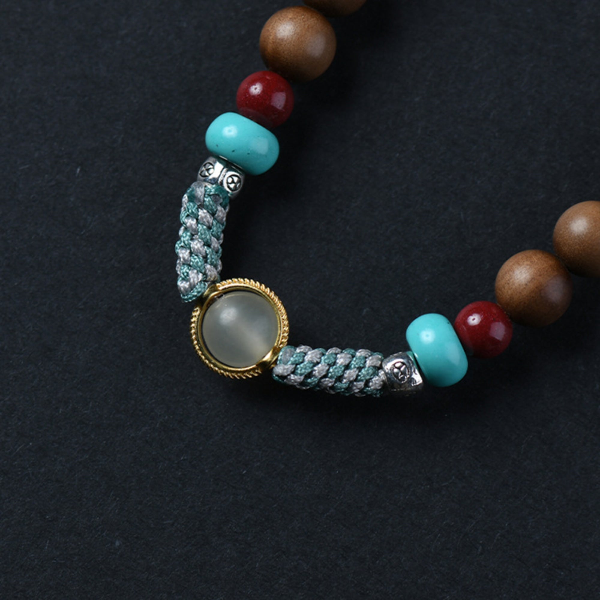 Tibetan-Style Long Sandalwood & Jade Mala Bracelet