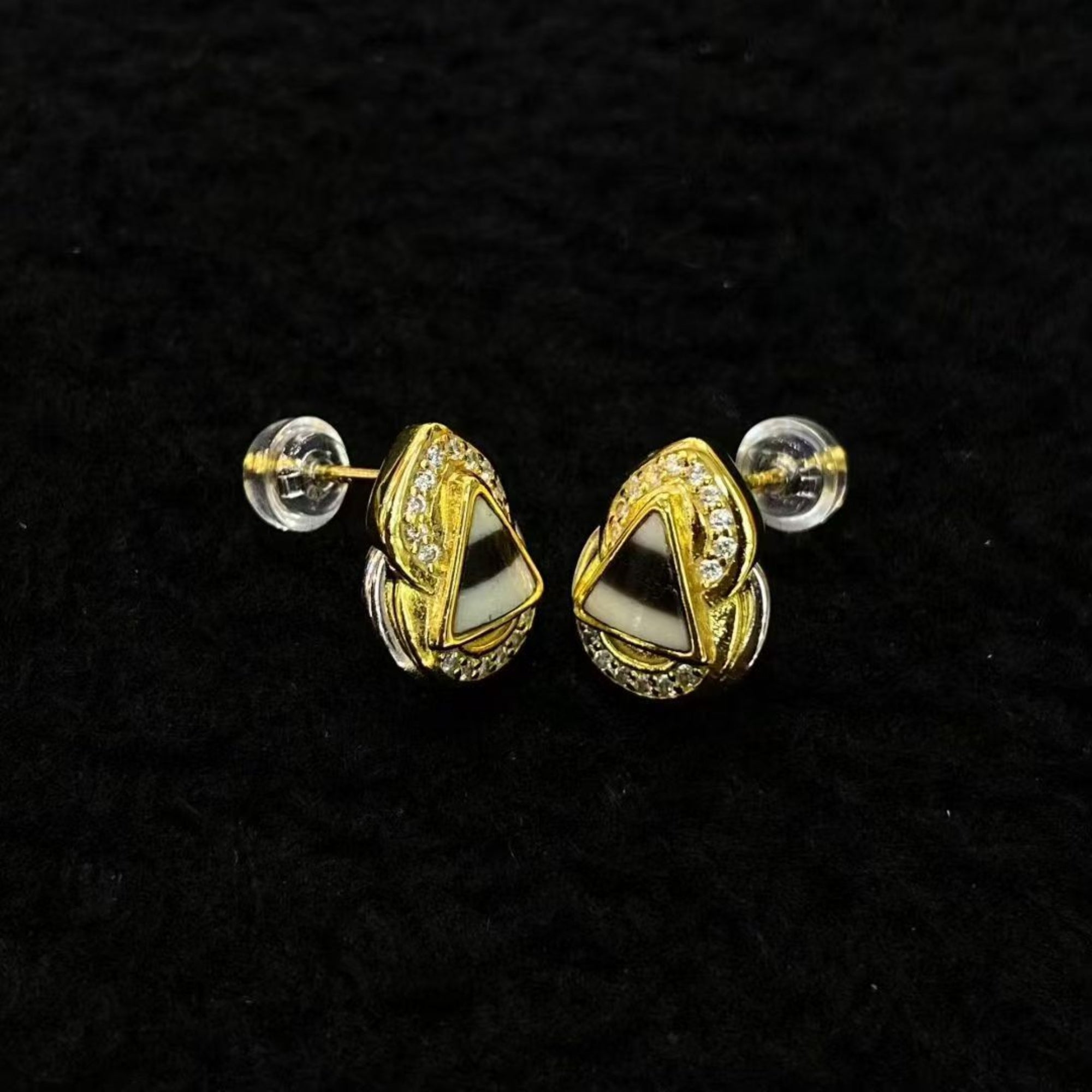 Tibetan-Style Sterling Silver Dzi Bead Stud Earrings — Ceremonial Crown