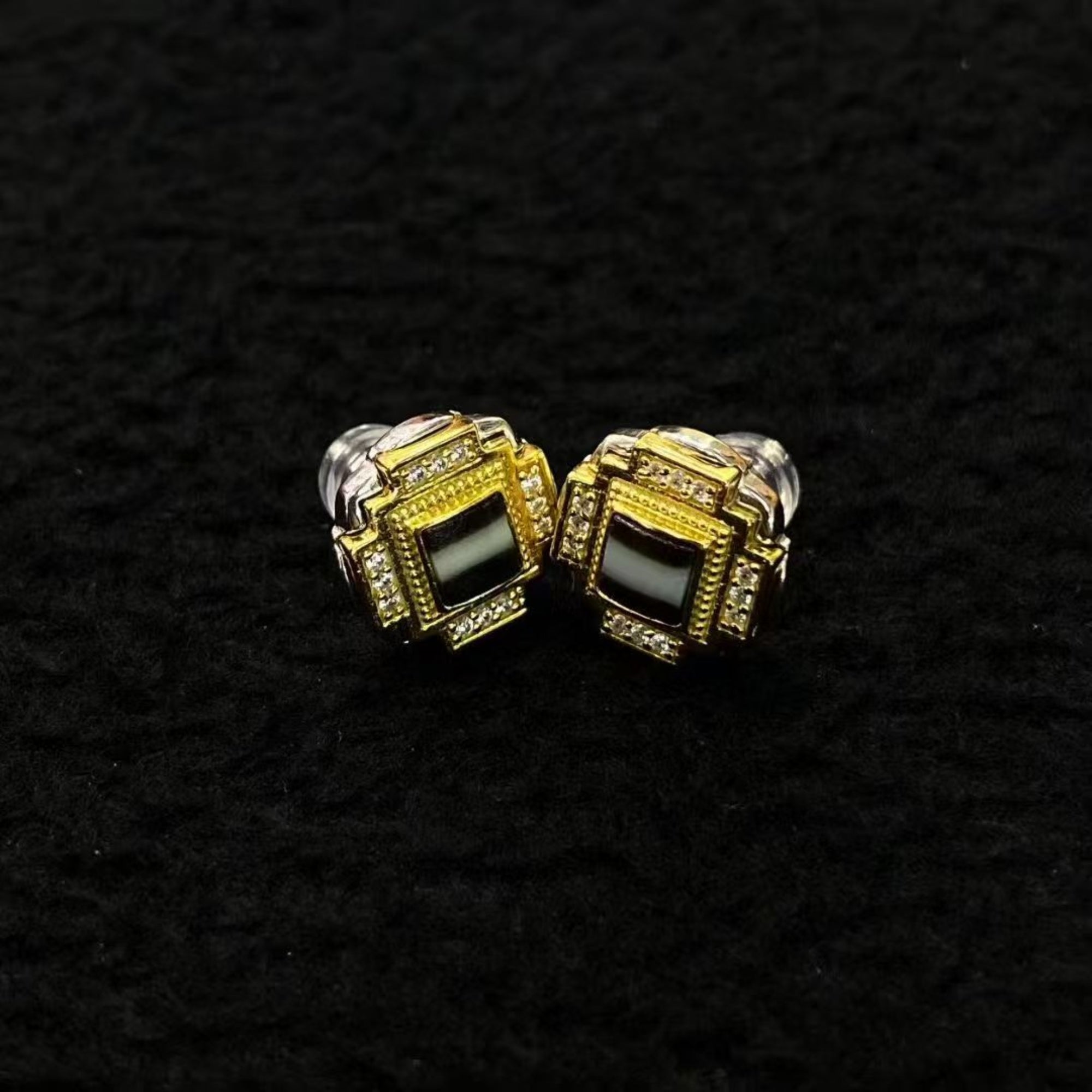 Tibetan-Style Sterling Silver Dzi Bead Stud Earrings — Mandala