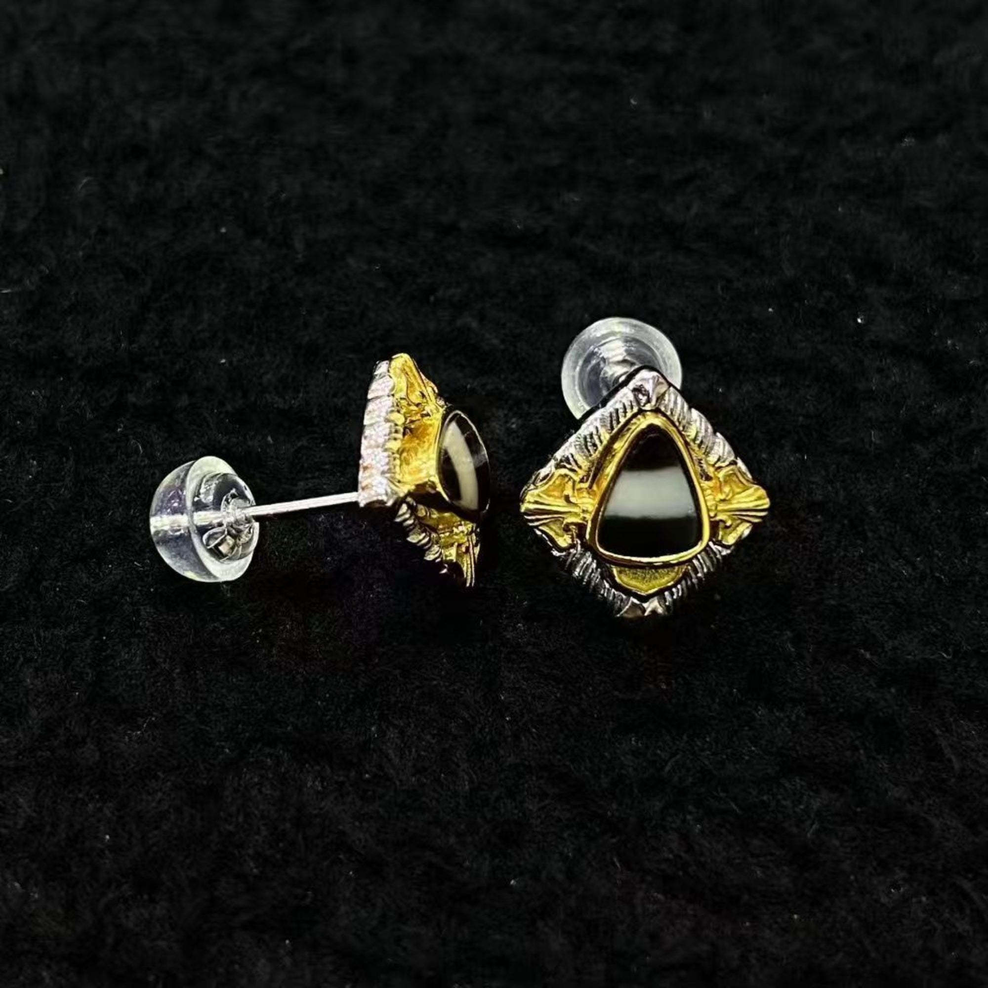 Tibetan-Style Sterling Silver Dzi Bead Stud Earrings — Vajra