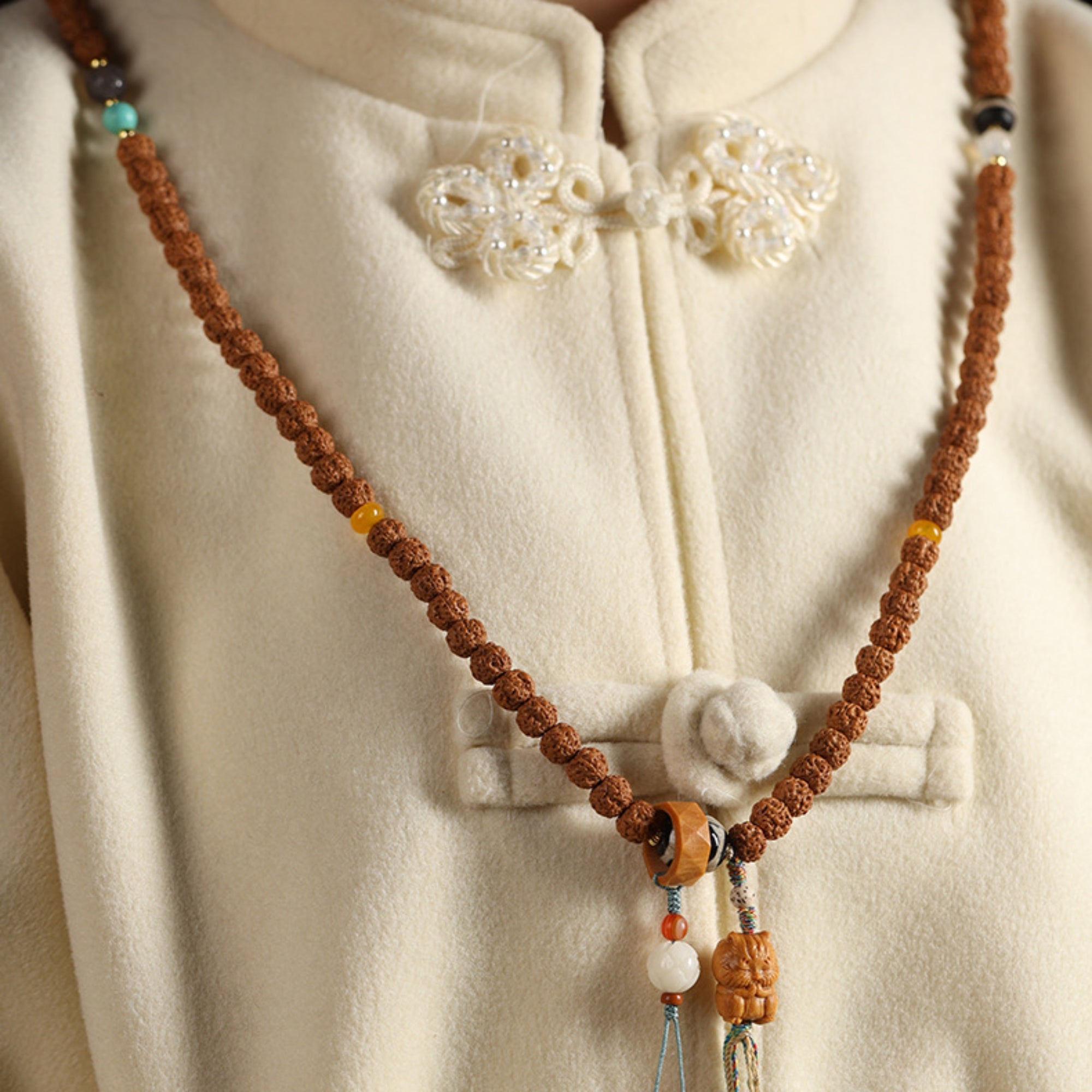 Tibetan 108-Bead Rudraksha & Jade Mala Bracelet