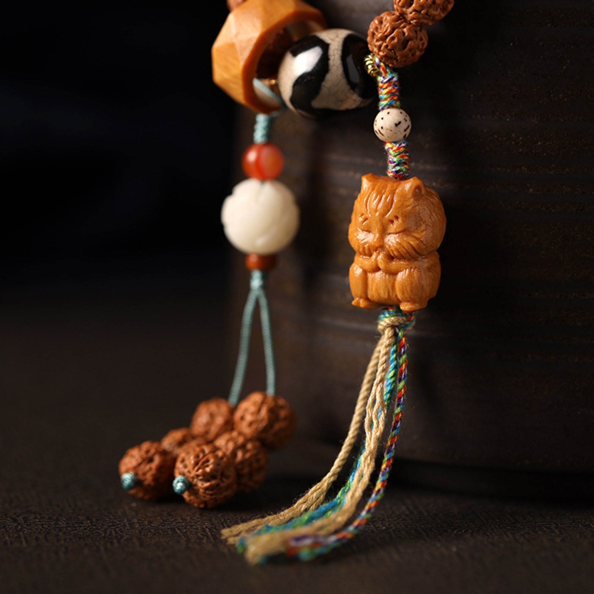 Tibetan 108-Bead Rudraksha & Jade Mala Bracelet