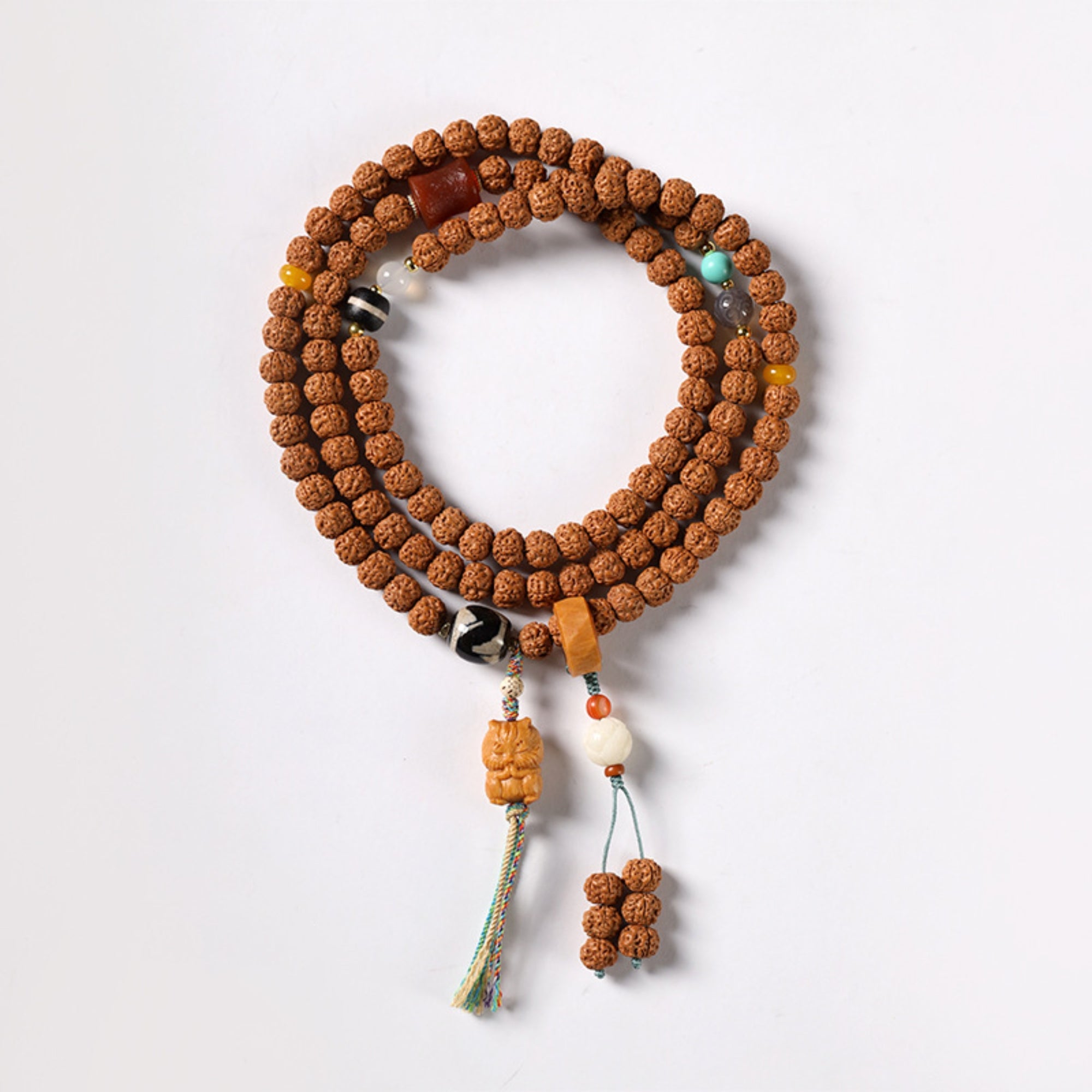 Tibetan 108-Bead Rudraksha & Jade Mala Bracelet