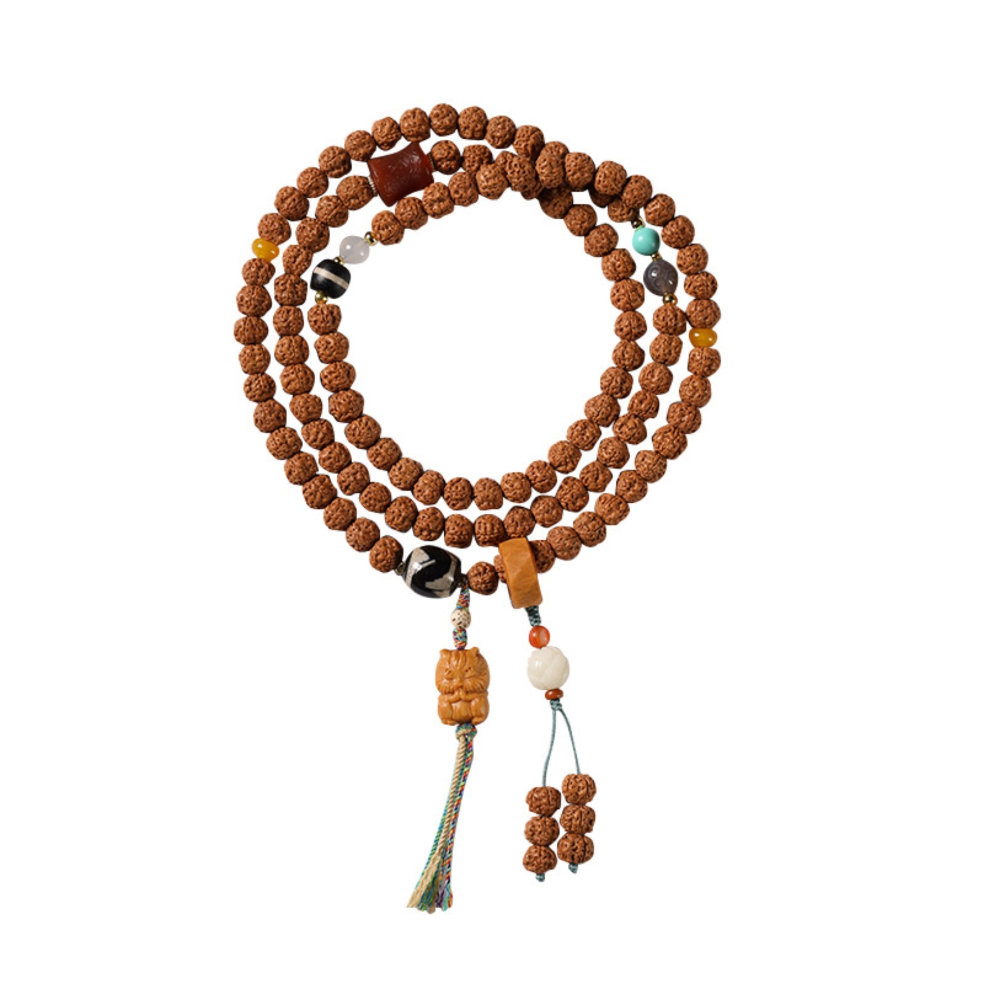 Tibetan 108-Bead Rudraksha & Jade Mala Bracelet