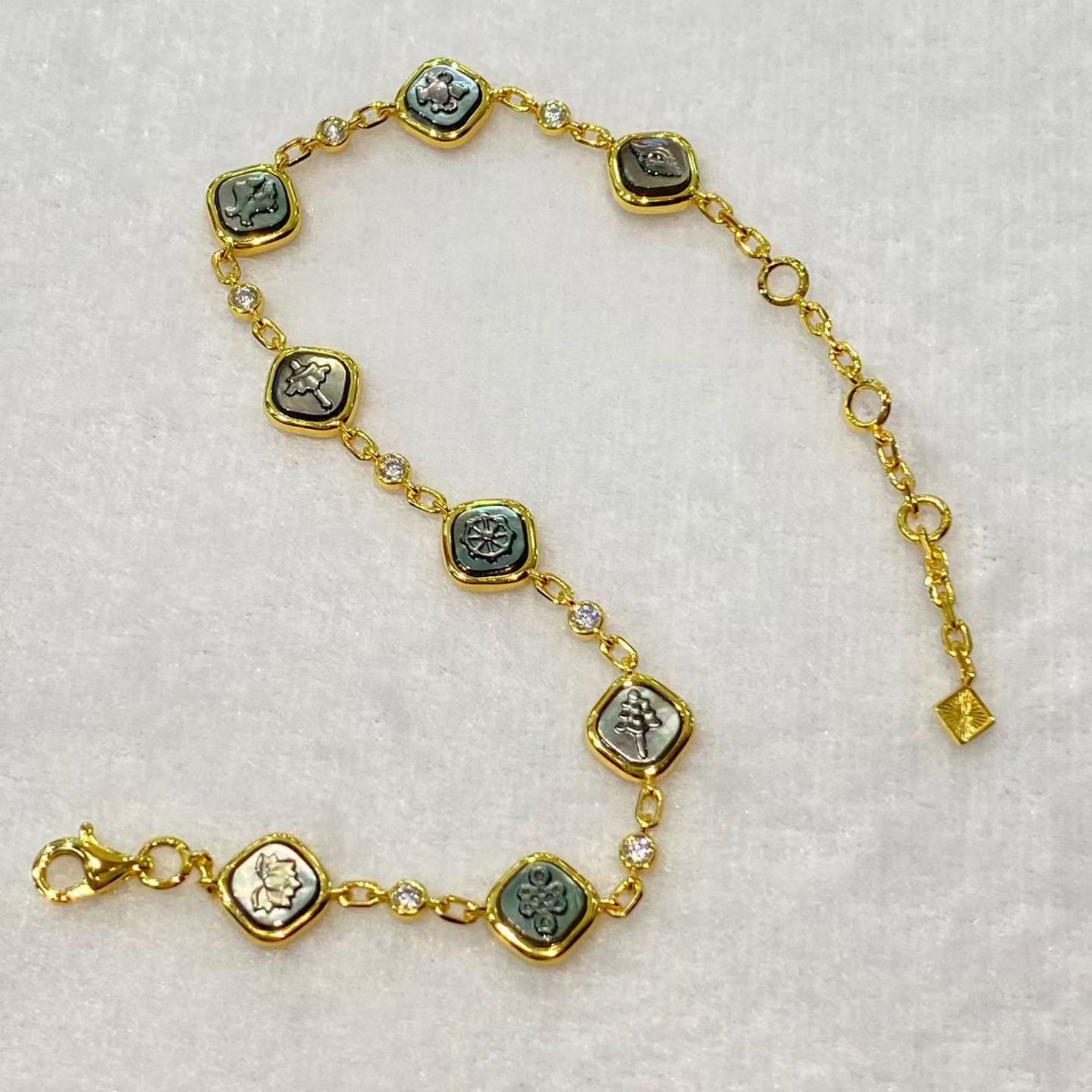 Tibetan Ashtamangala Sterling Silver Bracelet