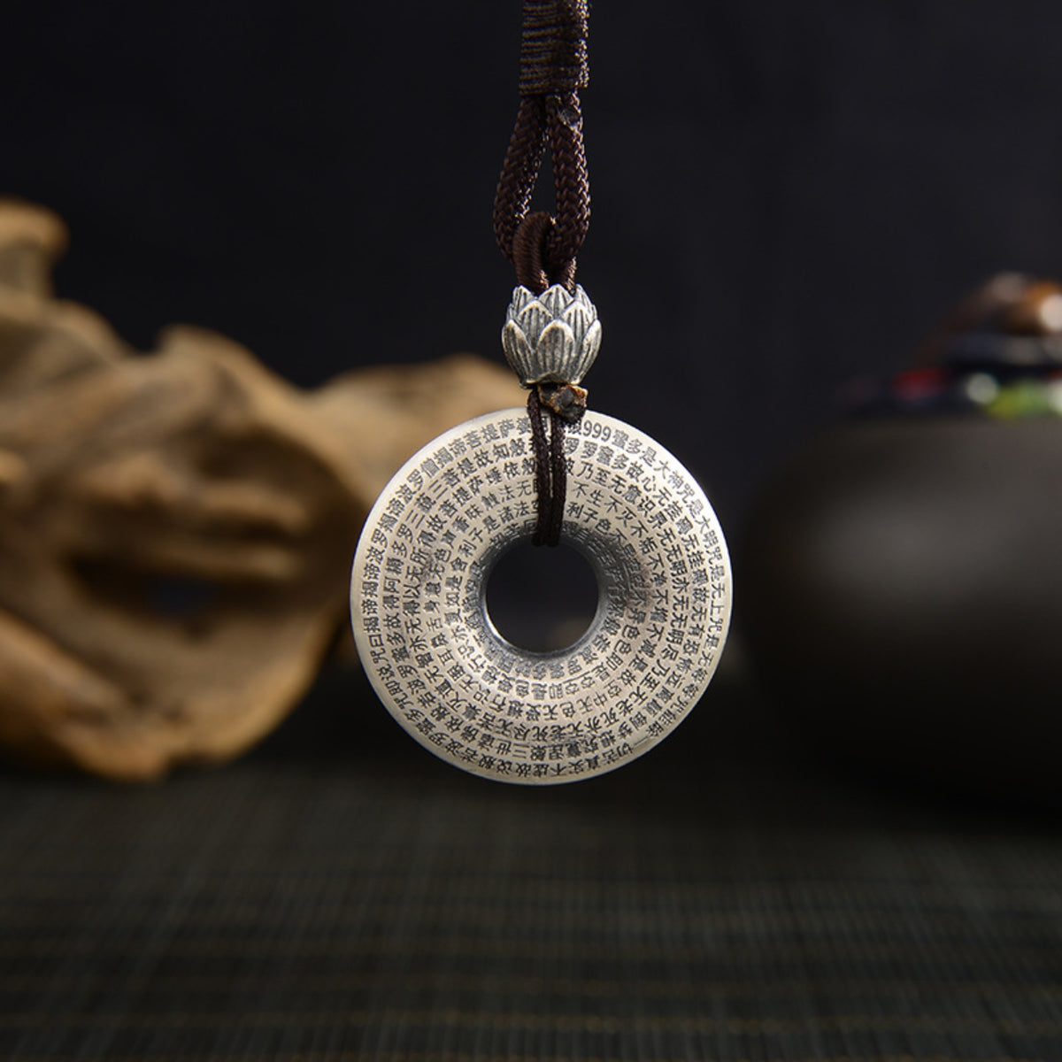 Tibetan Auspicious Symbols Silver Amulet Necklace