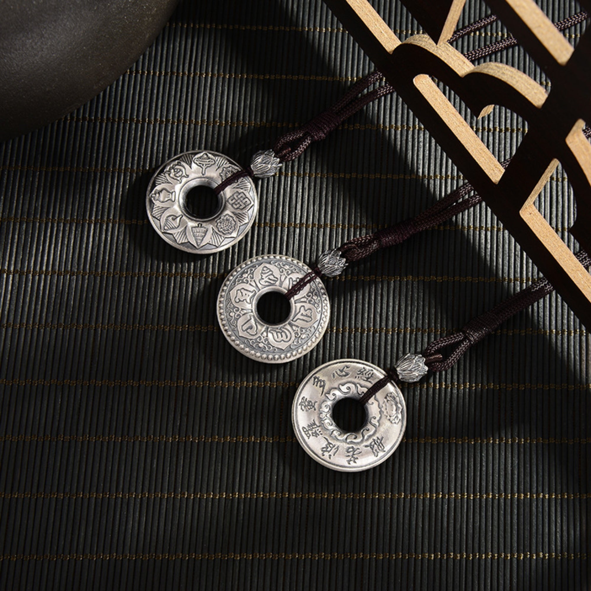 Tibetan Auspicious Symbols Silver Amulet Necklace