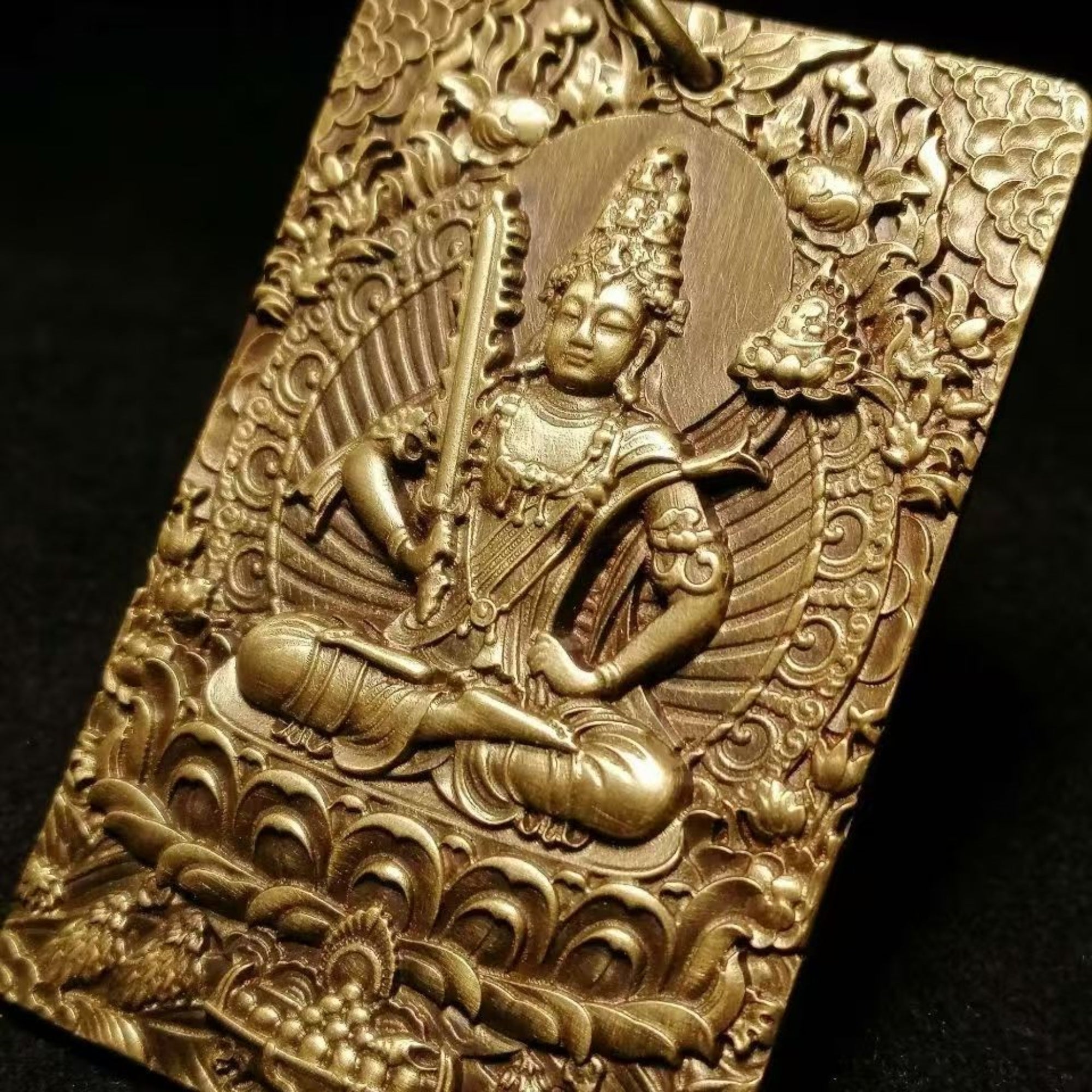 Tibetan Brass Akasagarbha Bodhisattva Amulet Pendant Necklace