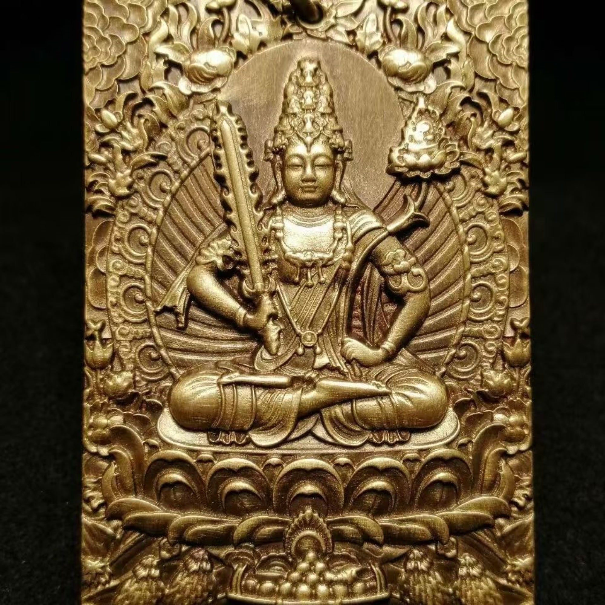 Tibetan Brass Akasagarbha Bodhisattva Amulet Pendant Necklace