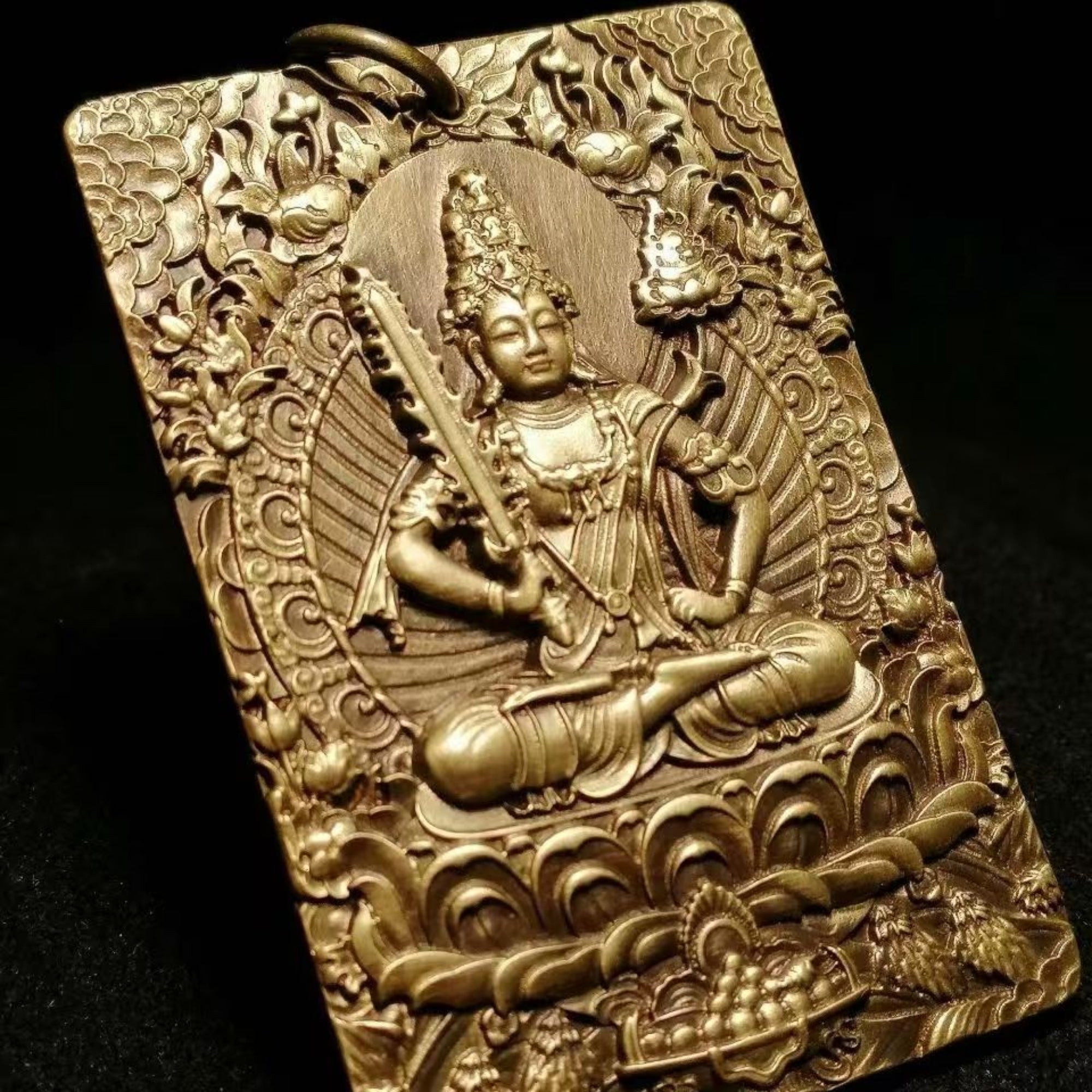Tibetan Brass Akasagarbha Bodhisattva Amulet Pendant Necklace