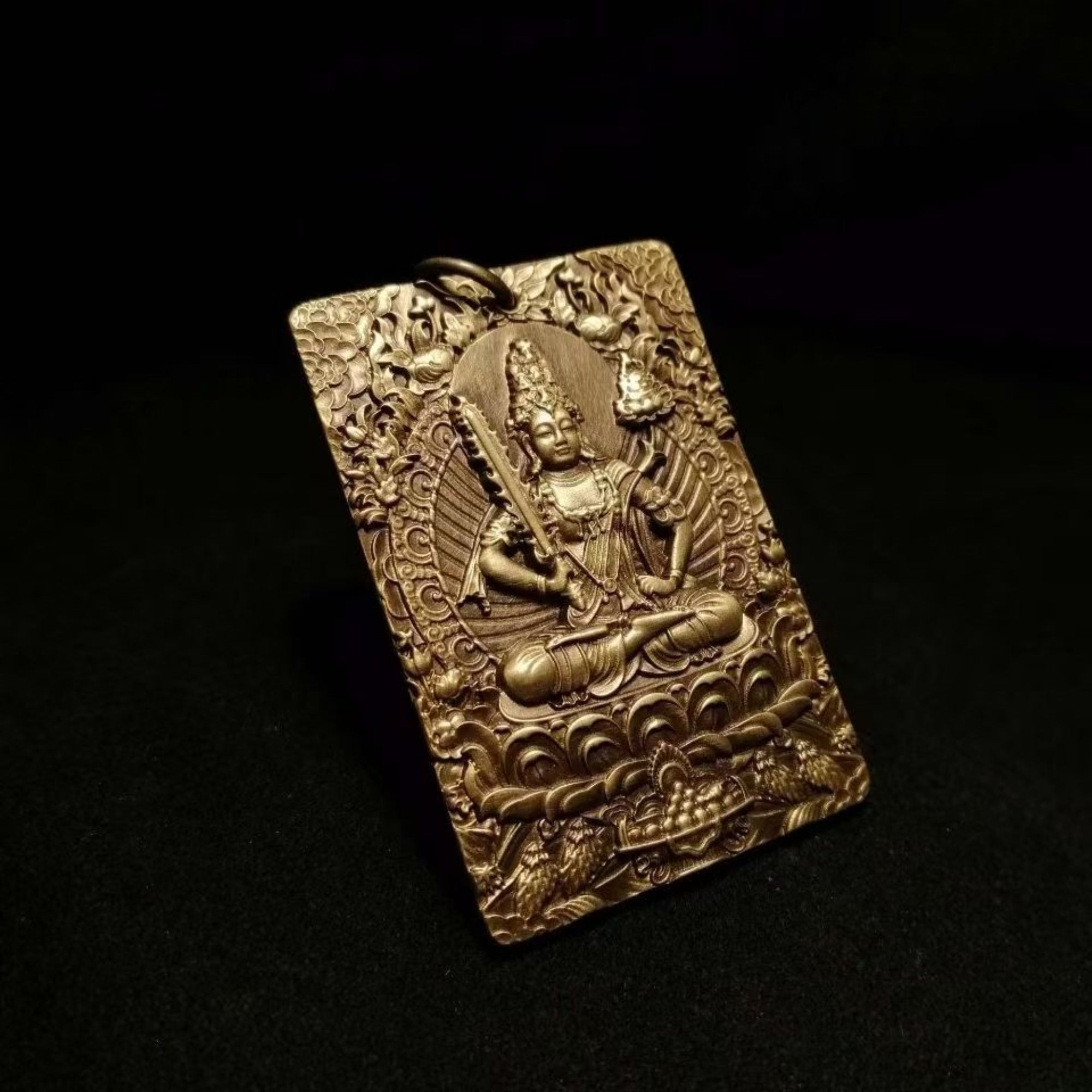Tibetan Brass Akasagarbha Bodhisattva Amulet Pendant Necklace