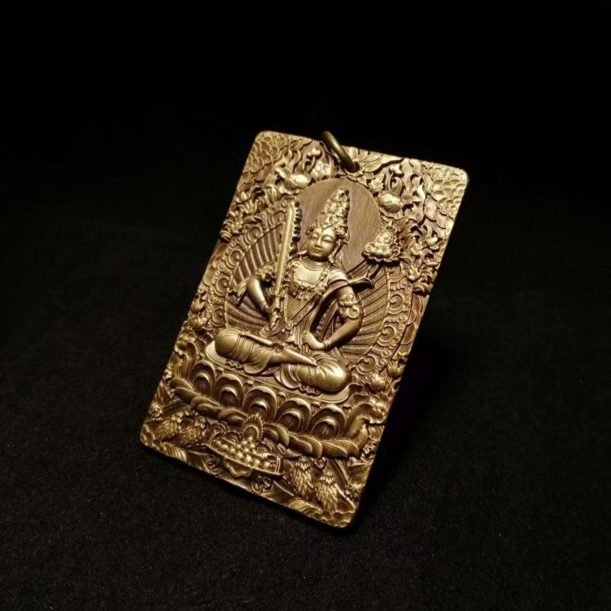 Tibetan Brass Akasagarbha Bodhisattva Amulet Pendant Necklace