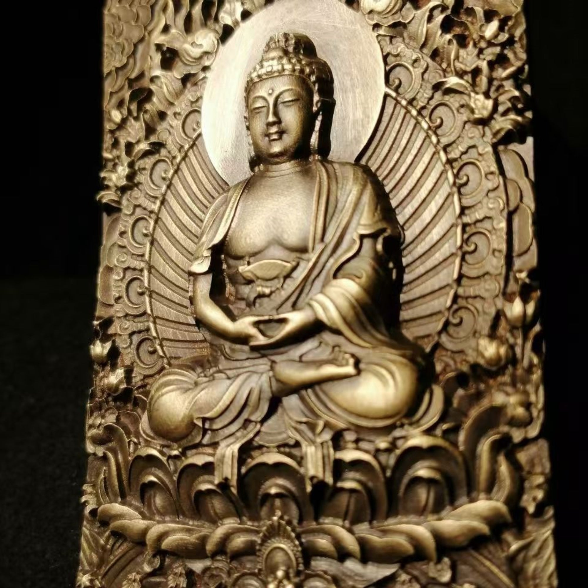 Tibetan Brass Amitabha Buddha Amulet Pendant Necklace