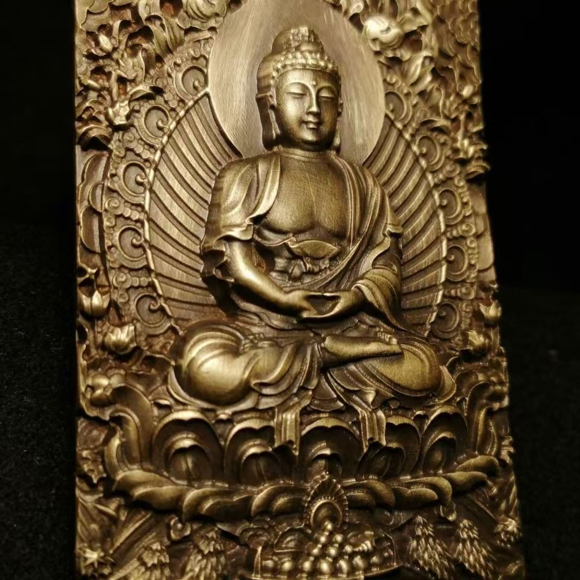Tibetan Brass Amitabha Buddha Amulet Pendant Necklace