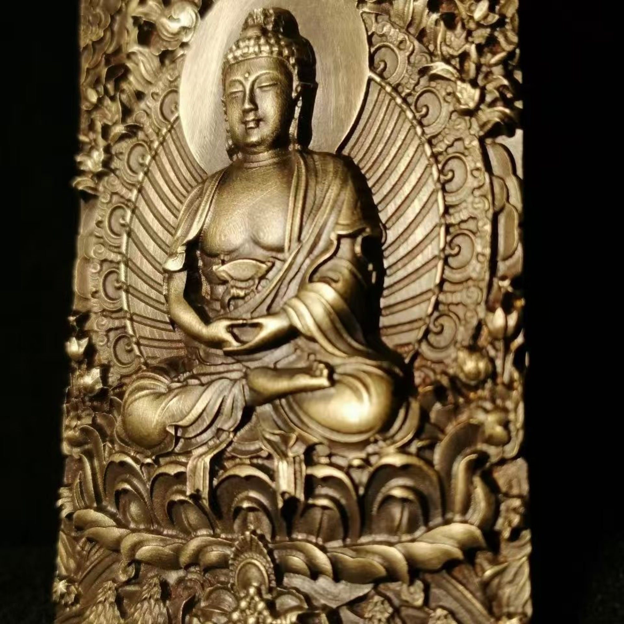 Tibetan Brass Amitabha Buddha Amulet Pendant Necklace