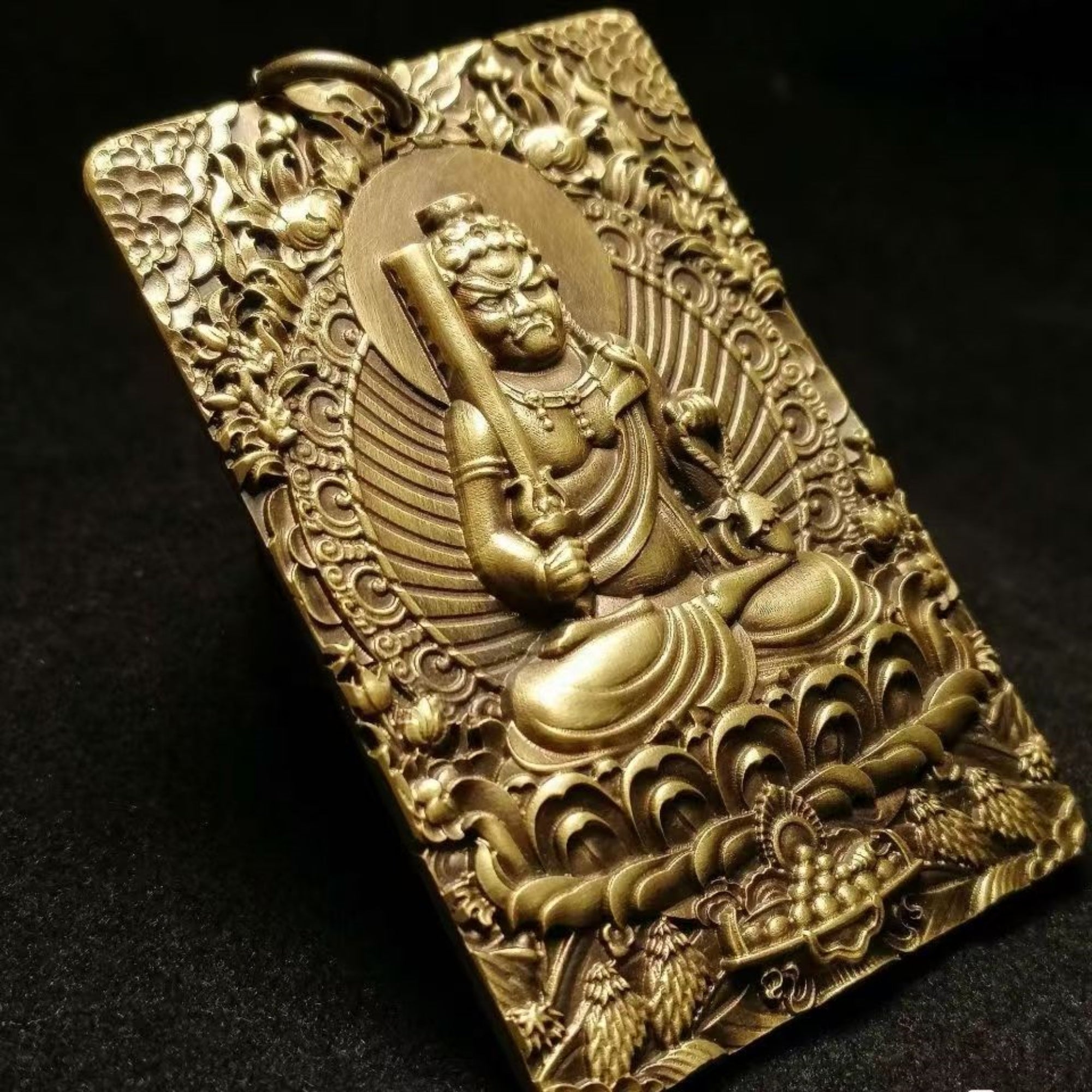 Tibetan Brass Fudō Myō-ō (Acala) Amulet Pendant Necklace