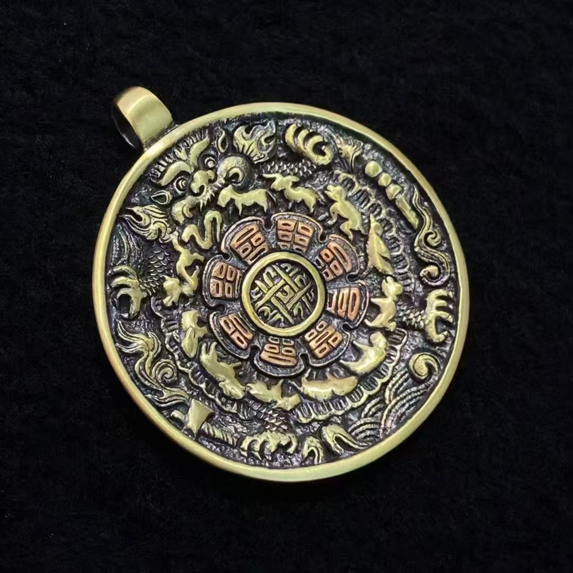 Tibetan Brass & Red Copper Nine-Palace Bagua Talisman
