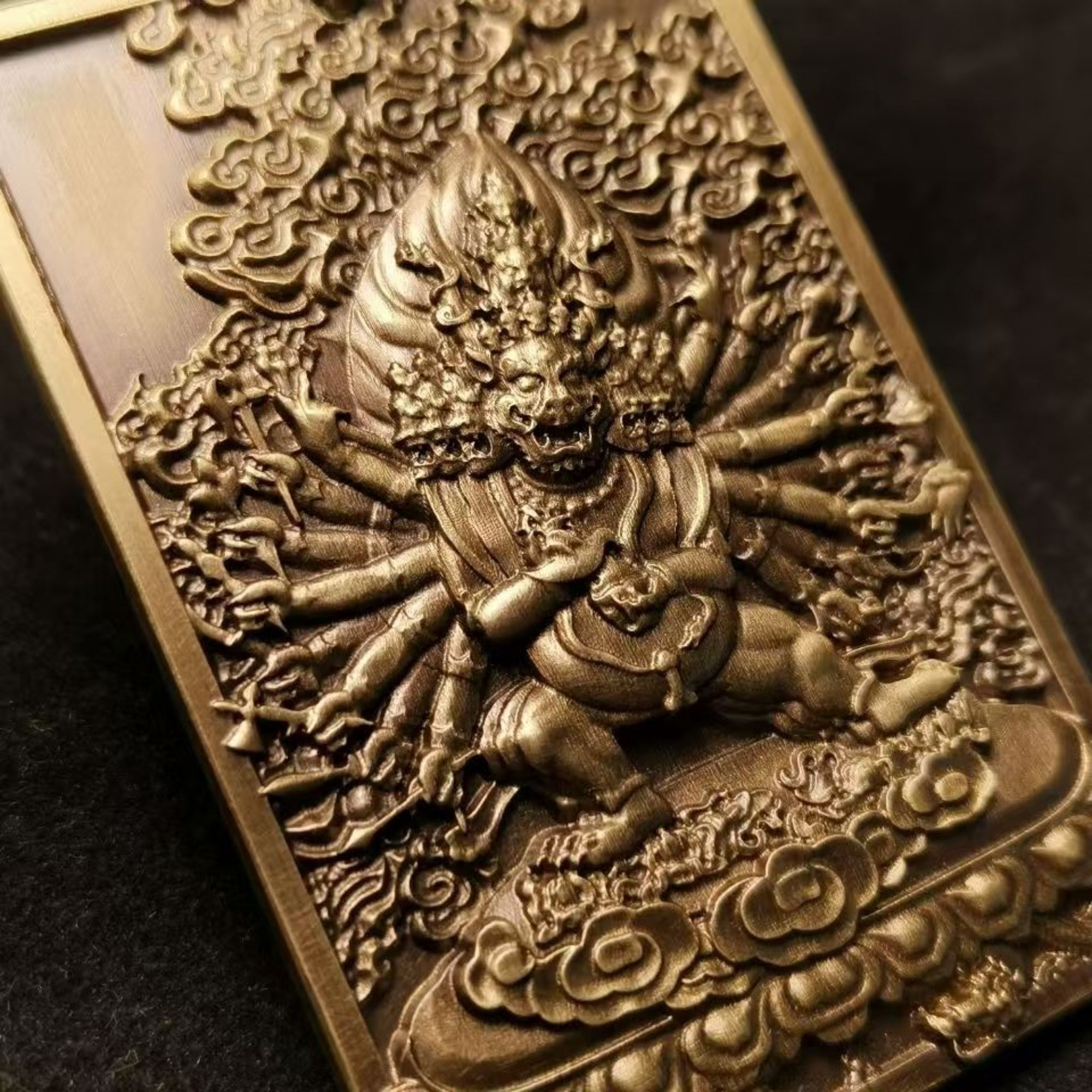 Tibetan Brass Yamantaka (Vajrabhairava) Amulet Pendant Necklace