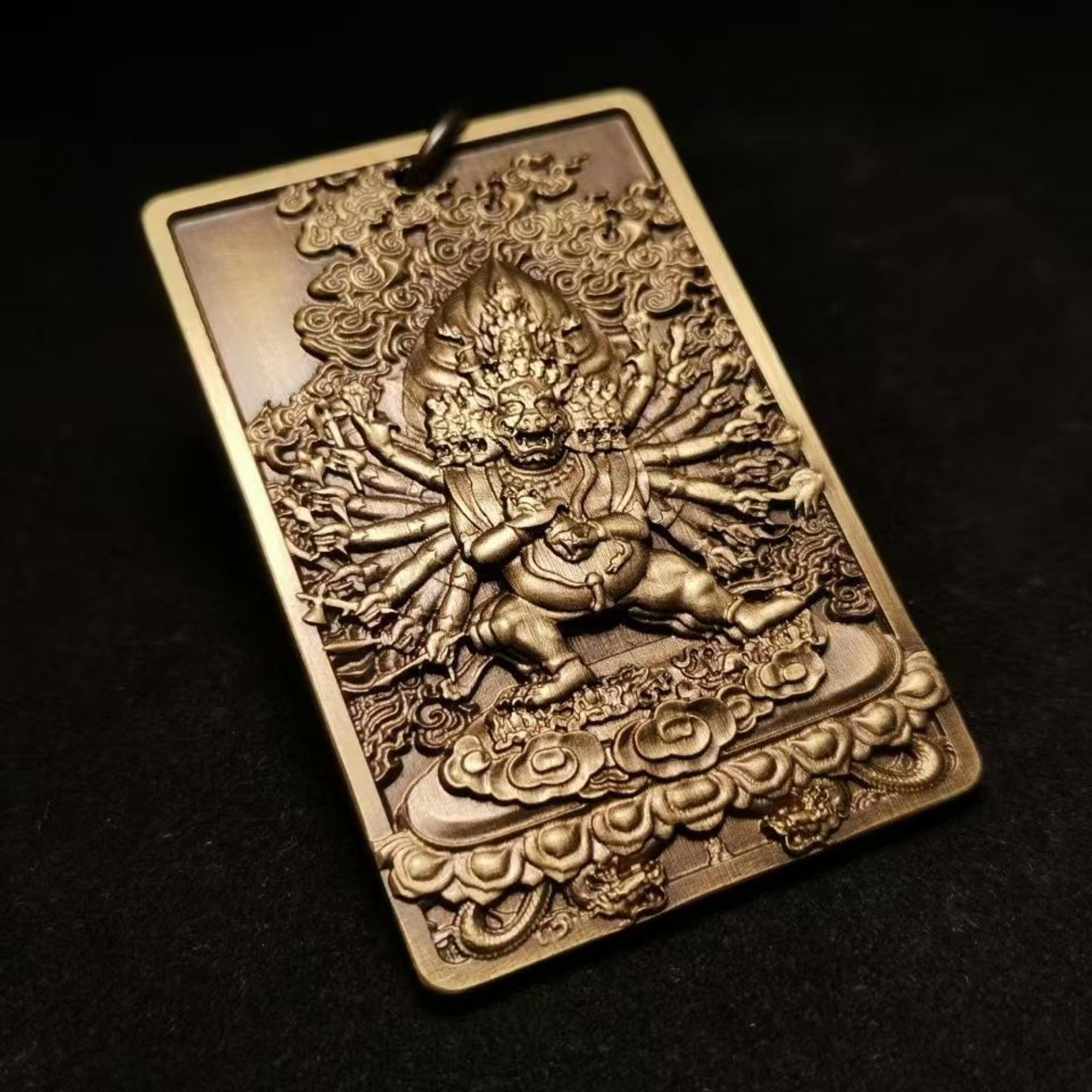 Tibetan Brass Yamantaka (Vajrabhairava) Amulet Pendant Necklace