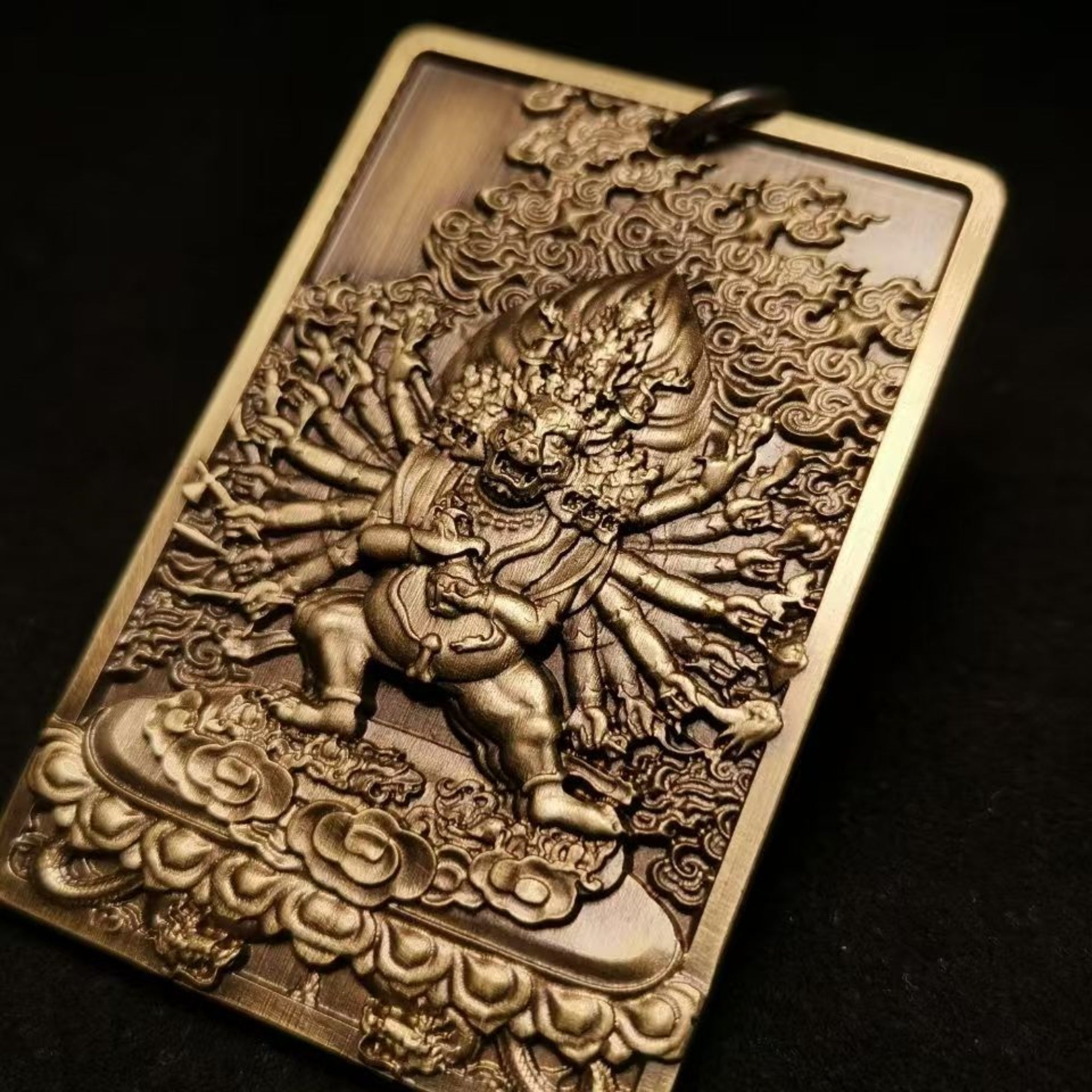 Tibetan Brass Yamantaka (Vajrabhairava) Amulet Pendant Necklace