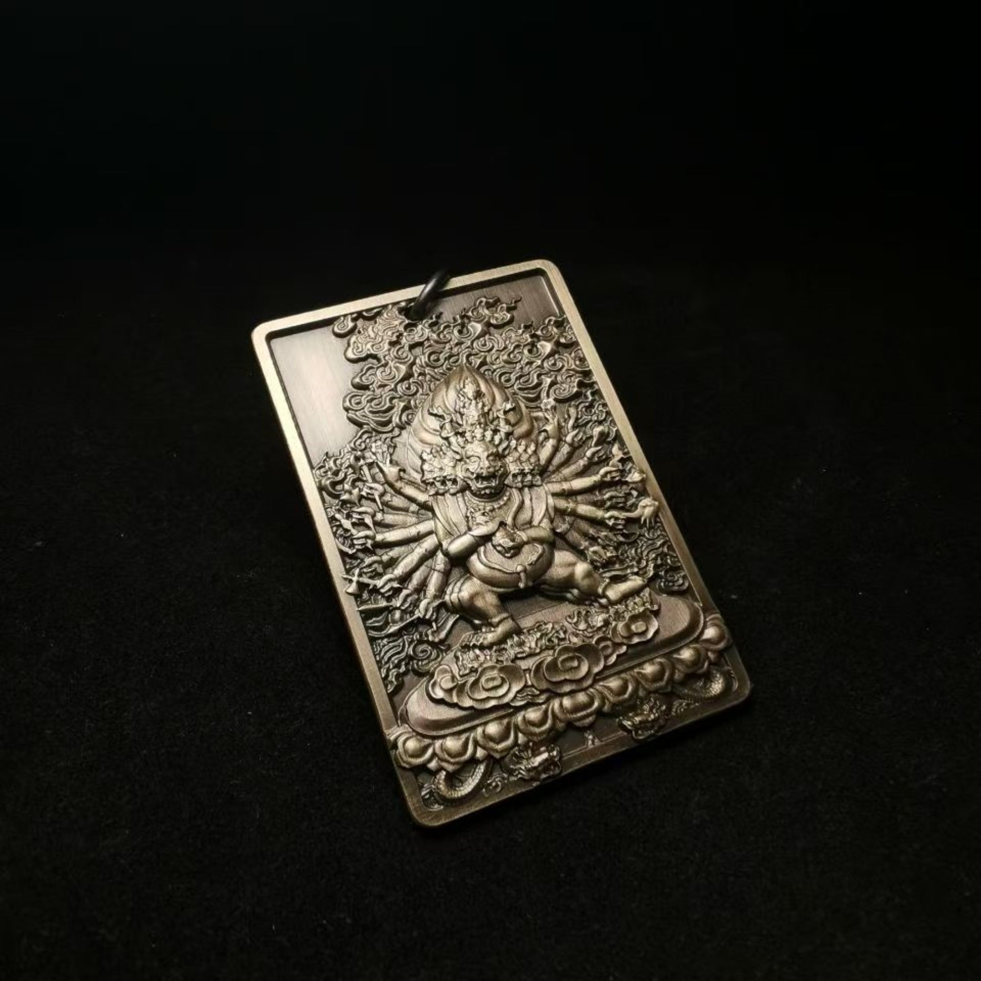 Tibetan Brass Yamantaka (Vajrabhairava) Amulet Pendant Necklace