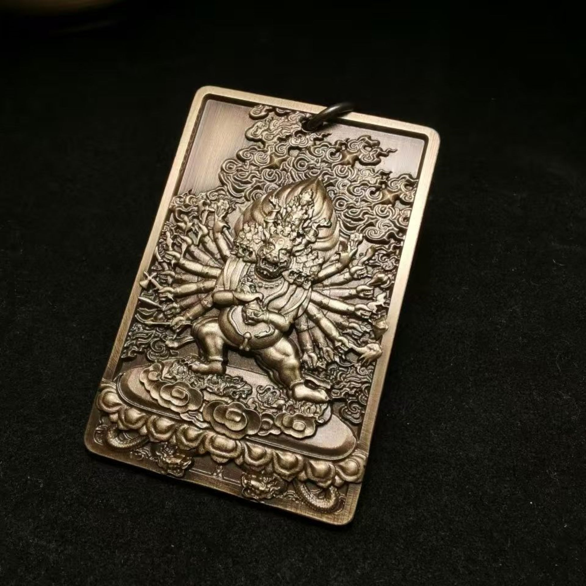Tibetan Brass Yamantaka (Vajrabhairava) Amulet Pendant Necklace
