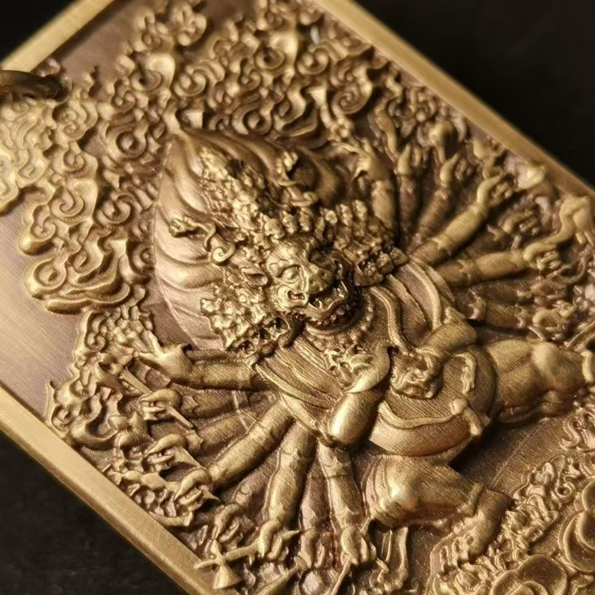 Tibetan Brass Yamantaka (Vajrabhairava) Amulet Pendant Necklace