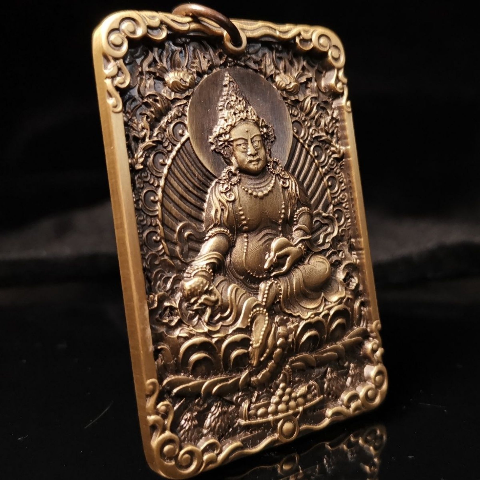 Tibetan Brass Yellow Jambhala Wealth Guardian Amulet Pendant