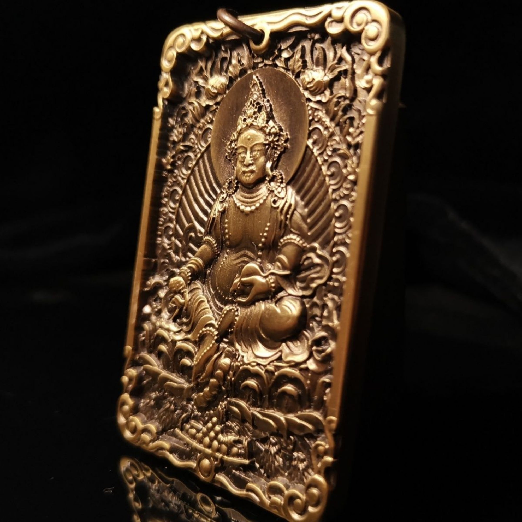 Tibetan Brass Yellow Jambhala Wealth Guardian Amulet Pendant