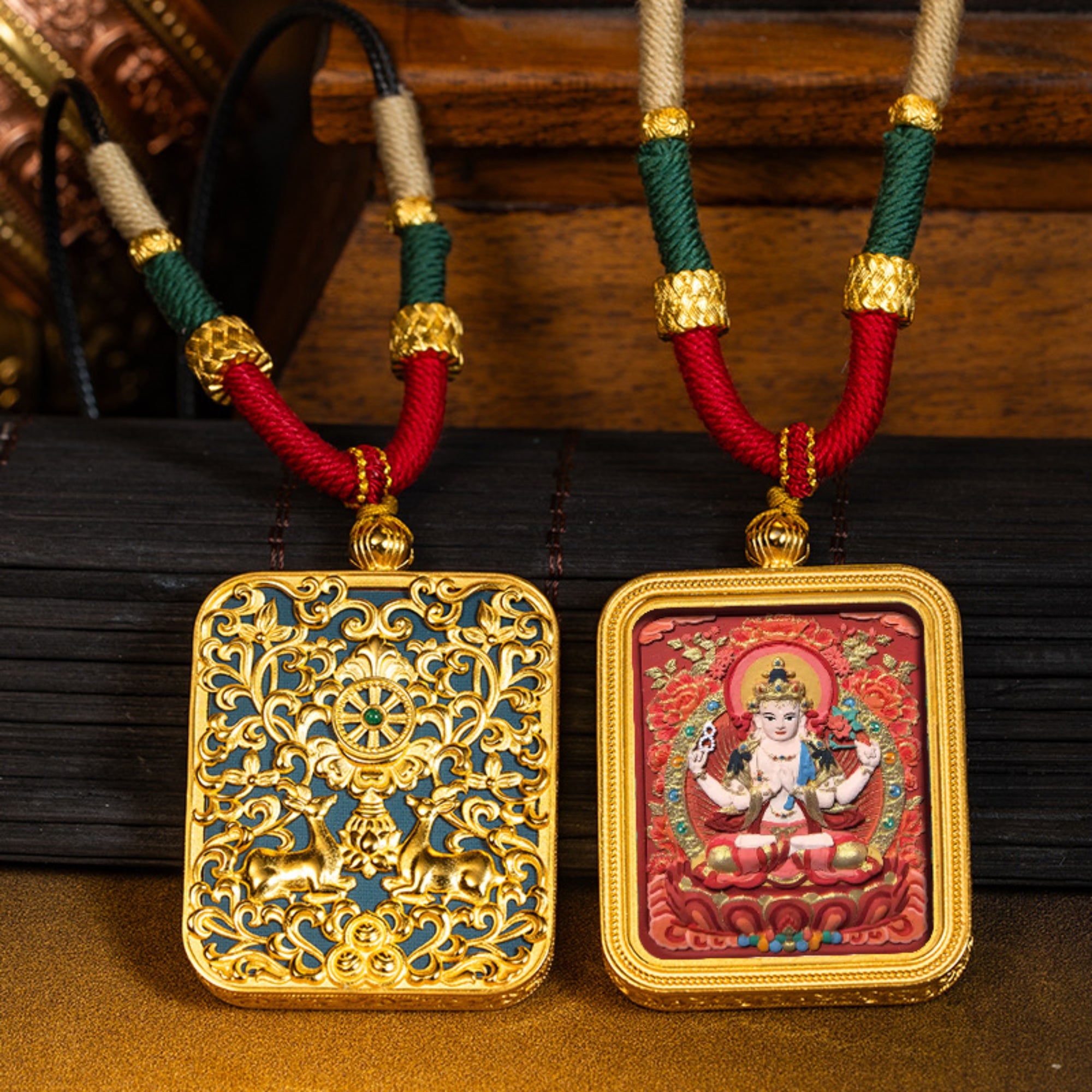 Tibetan Buddha Thangka Pendant Necklace