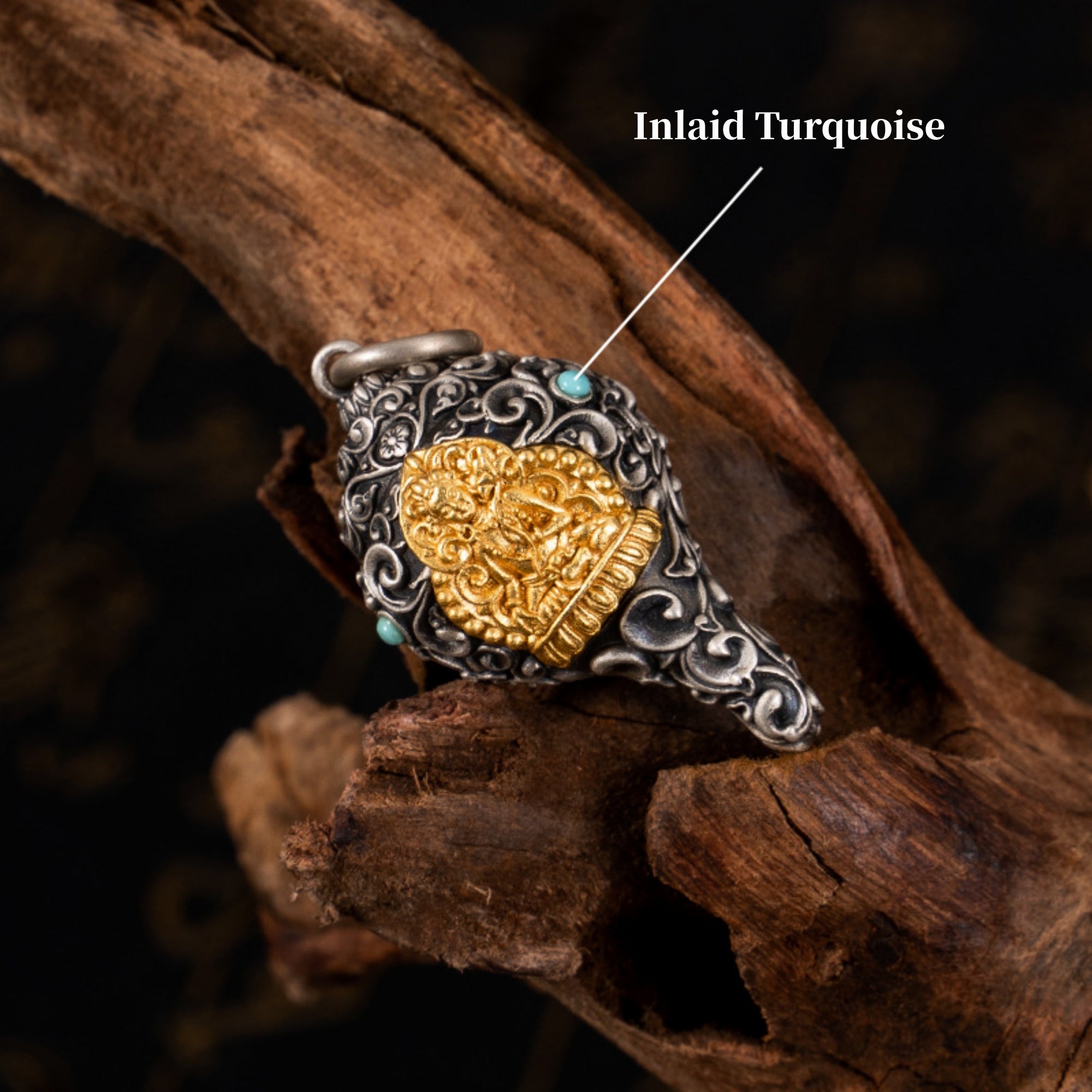 Tibetan Buddhist Conch Turquoise Sterling Silver Pendant