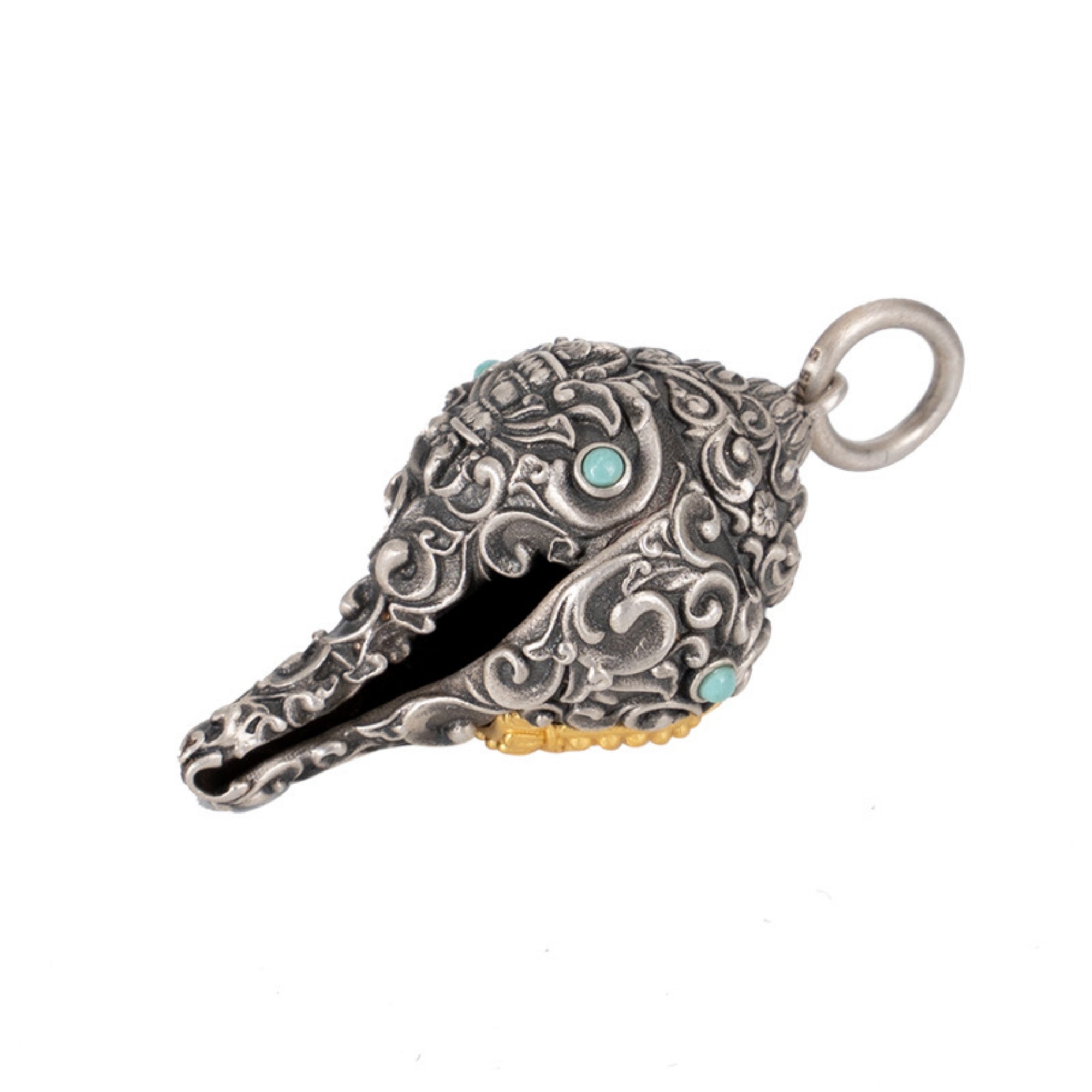 Tibetan Buddhist Conch Turquoise Sterling Silver Pendant