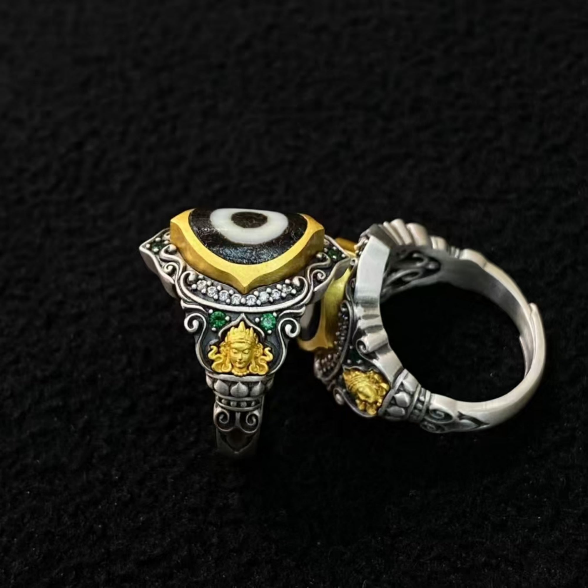 Tibetan Buddhist Green Tara Dzi Bead Ring