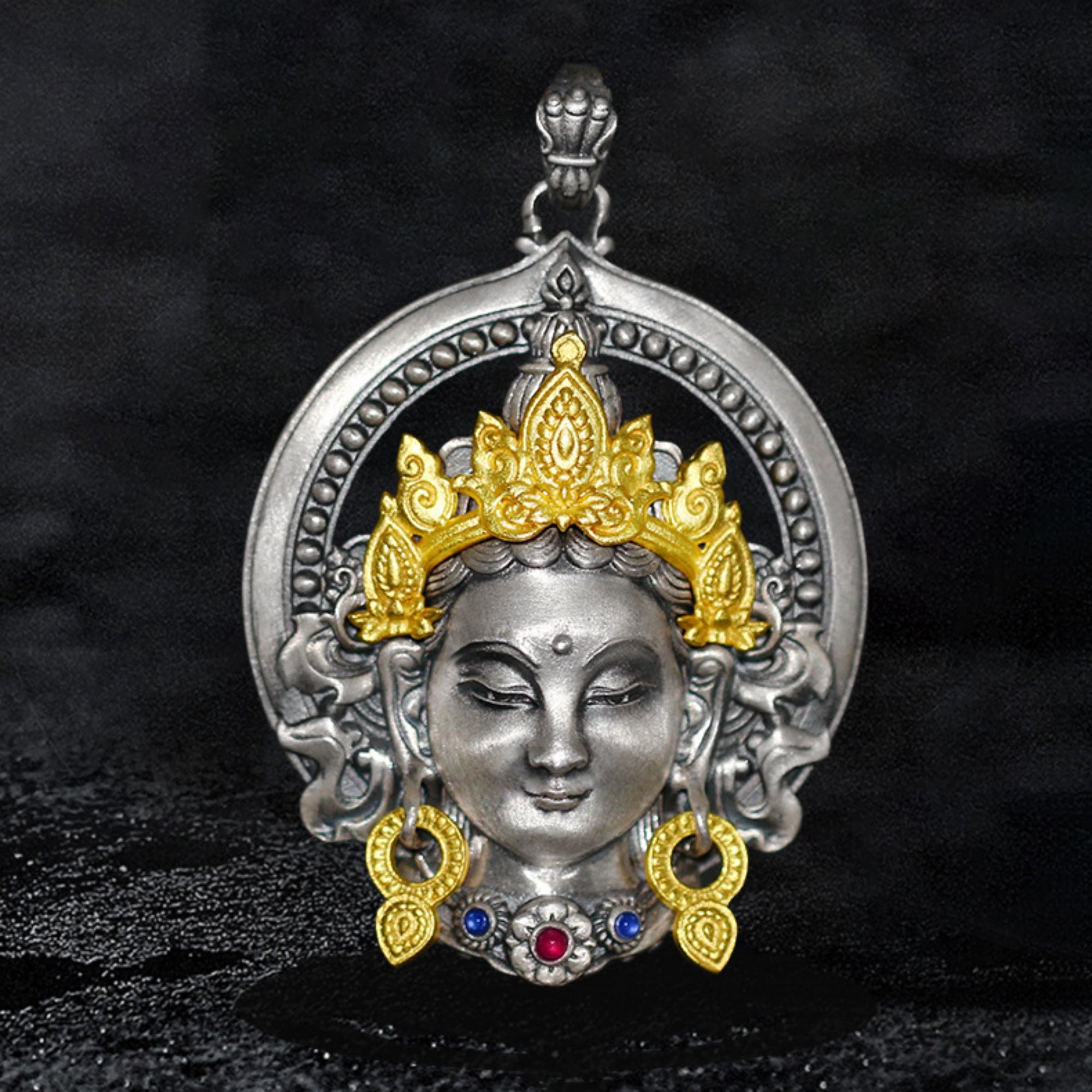 Tibetan Buddhist Green Tara Gemstone Sterling Silver Pendant
