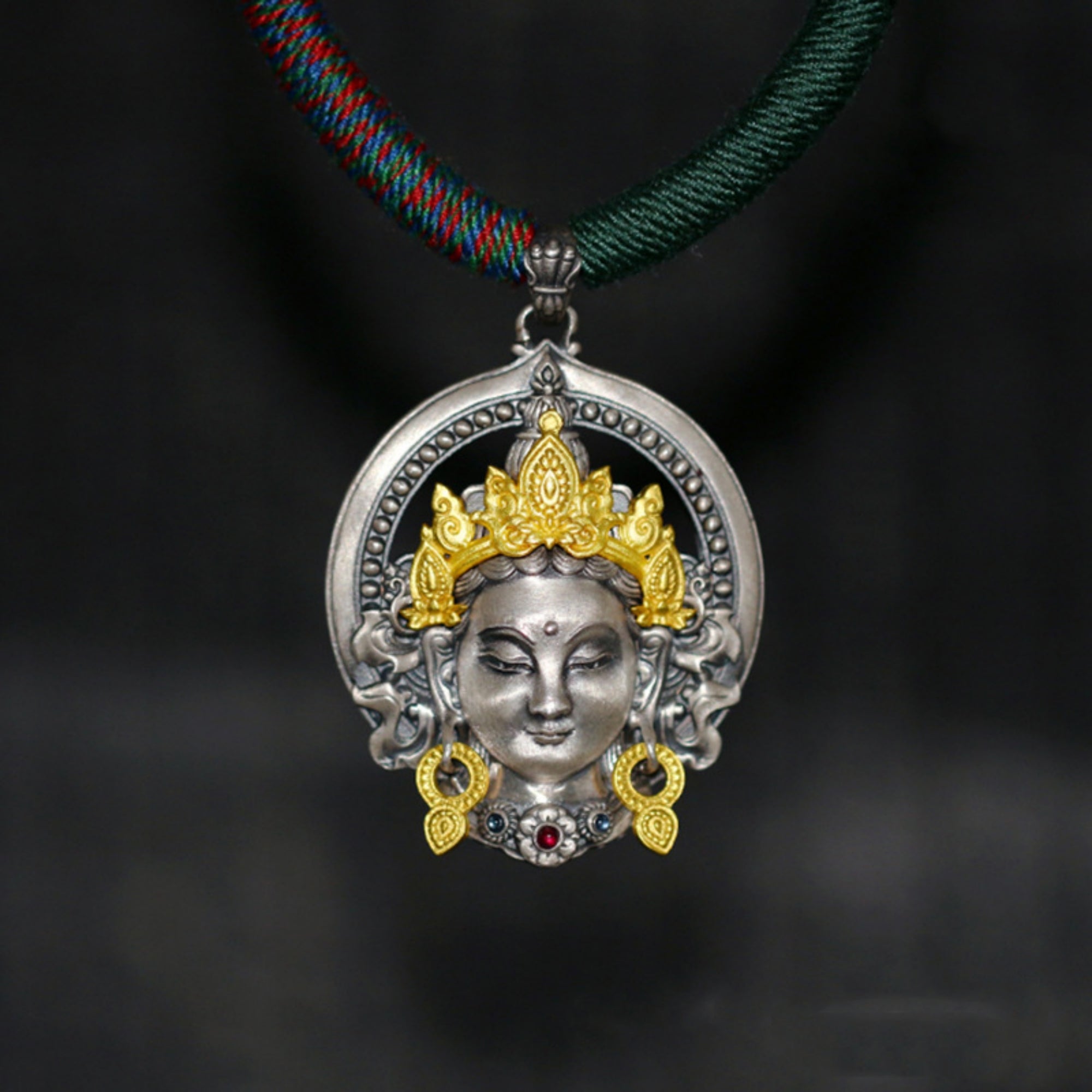 Tibetan Buddhist Green Tara Gemstone Sterling Silver Pendant