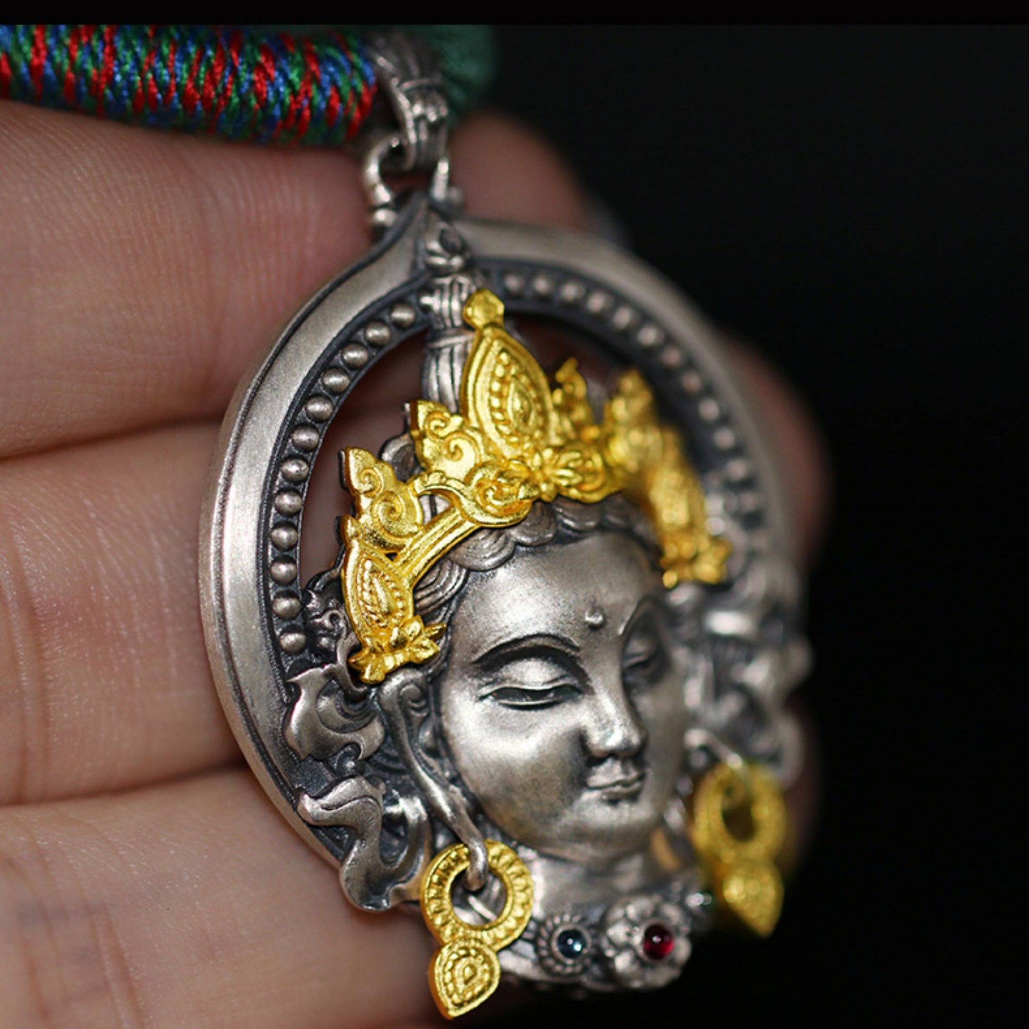 Tibetan Buddhist Green Tara Gemstone Sterling Silver Pendant