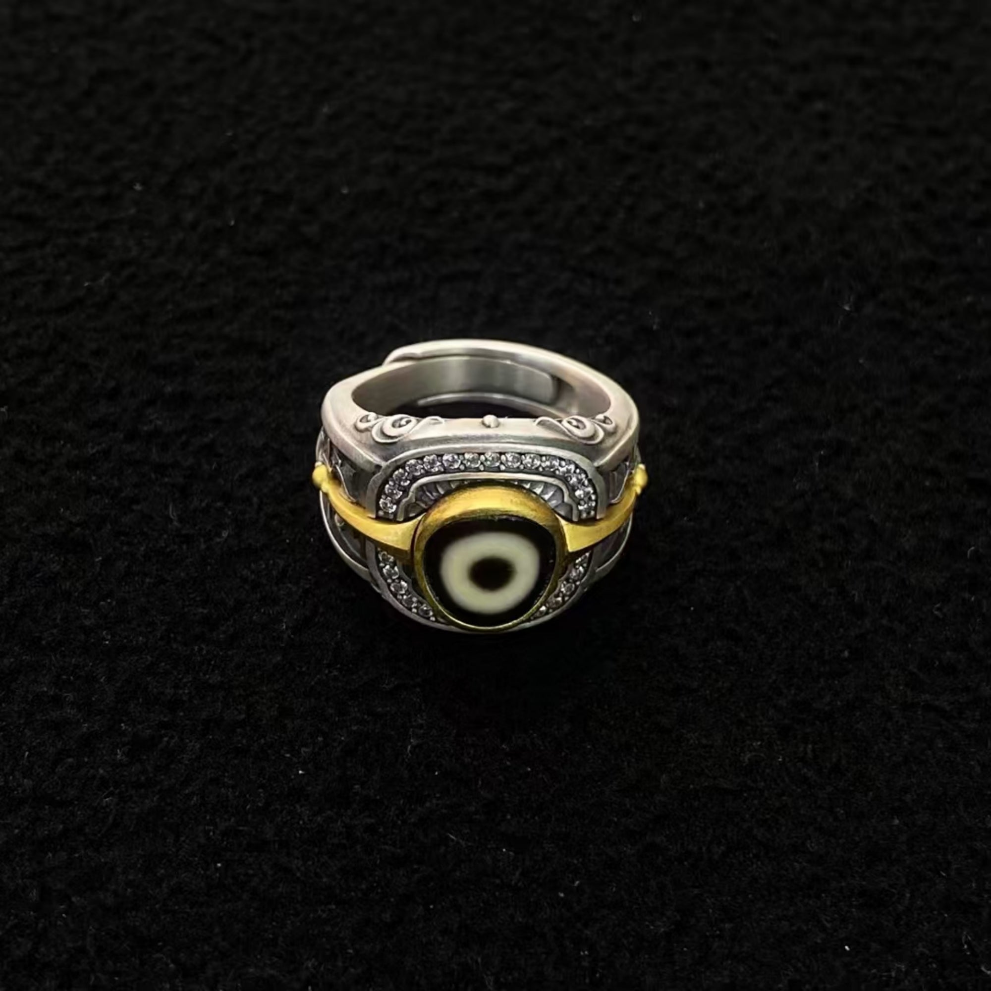 Tibetan Buddhist Mandala Dzi Silver Ring