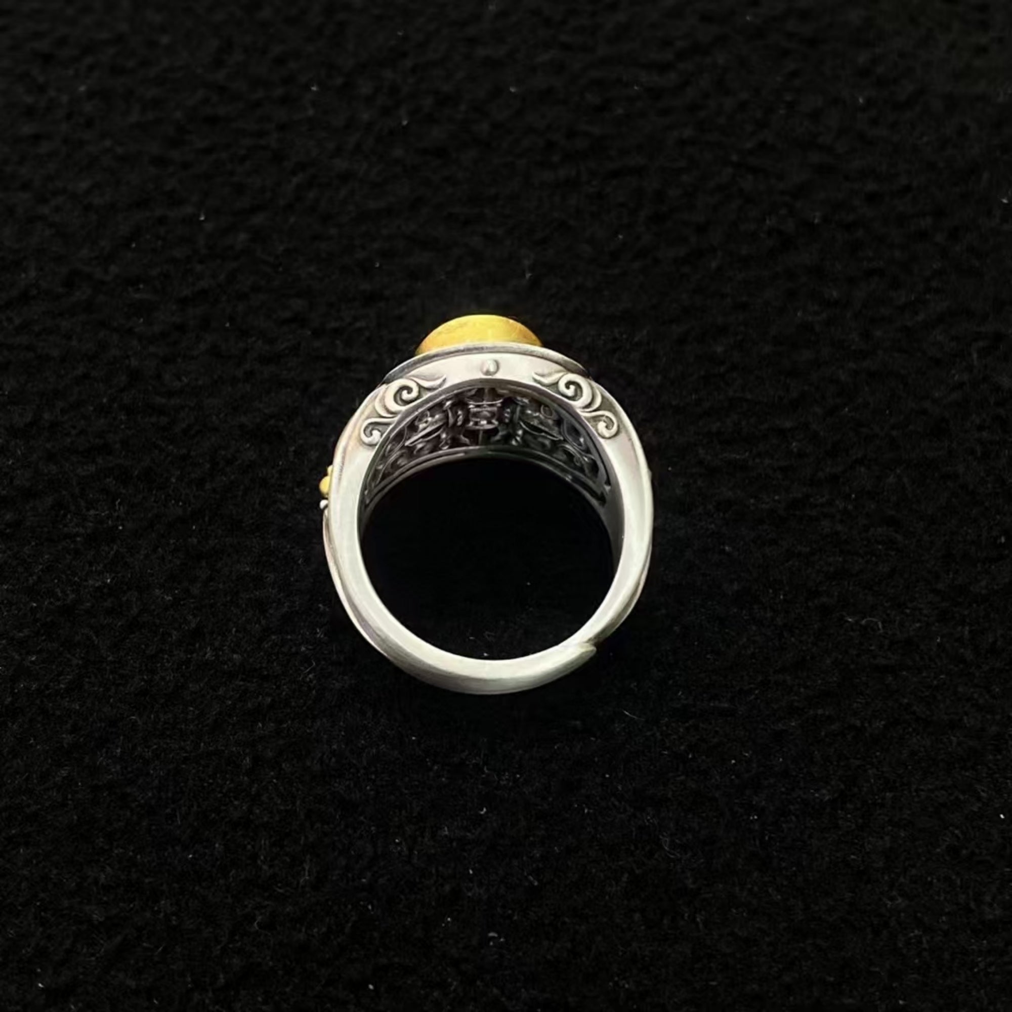 Tibetan Buddhist Mandala Dzi Silver Ring