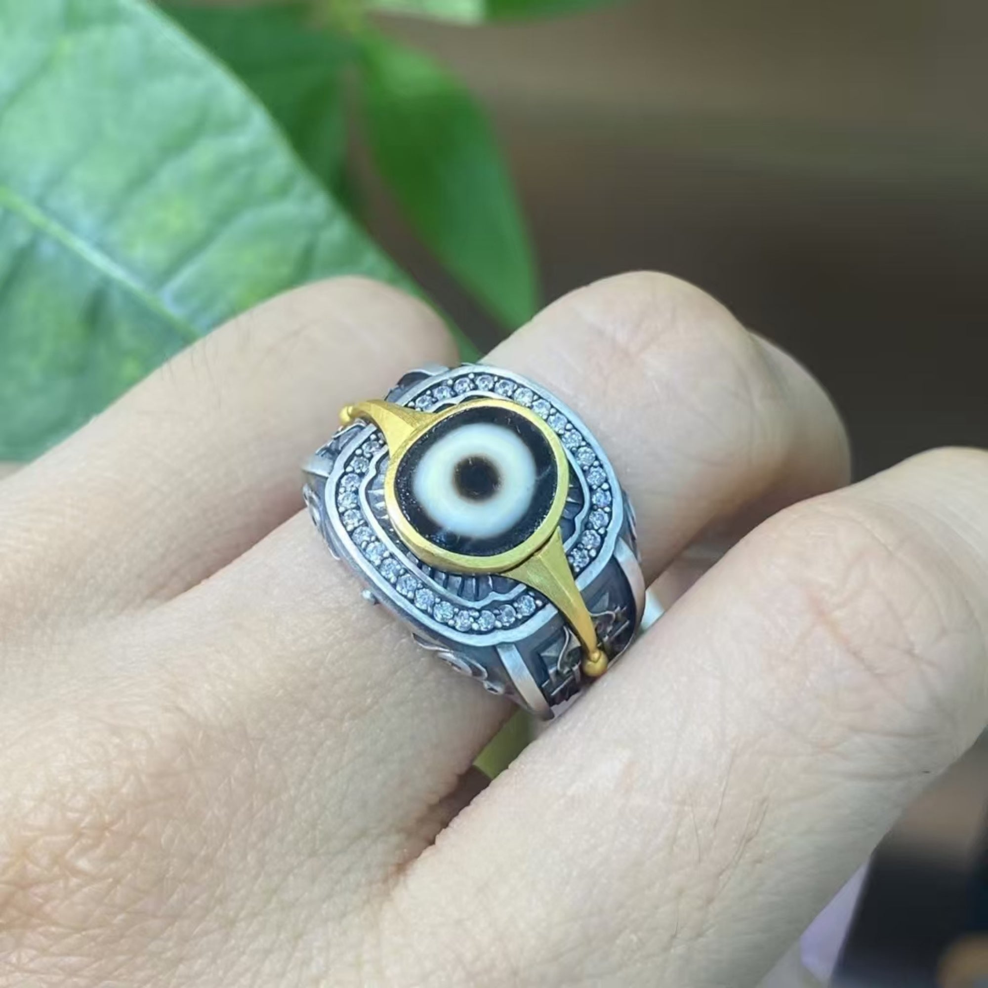 Tibetan Buddhist Mandala Dzi Silver Ring