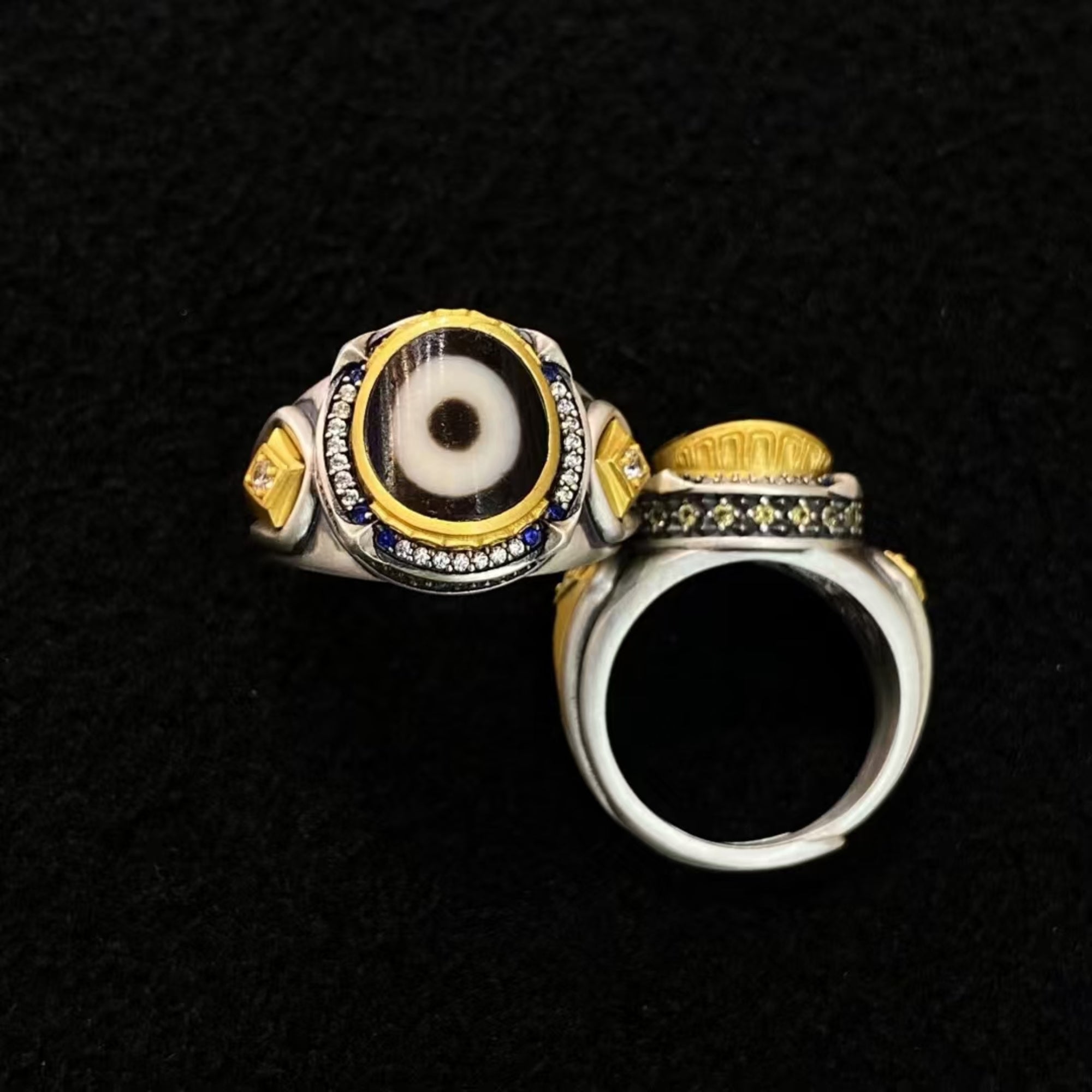 Tibetan Buddhist Morning Star Dzi Silver Ring