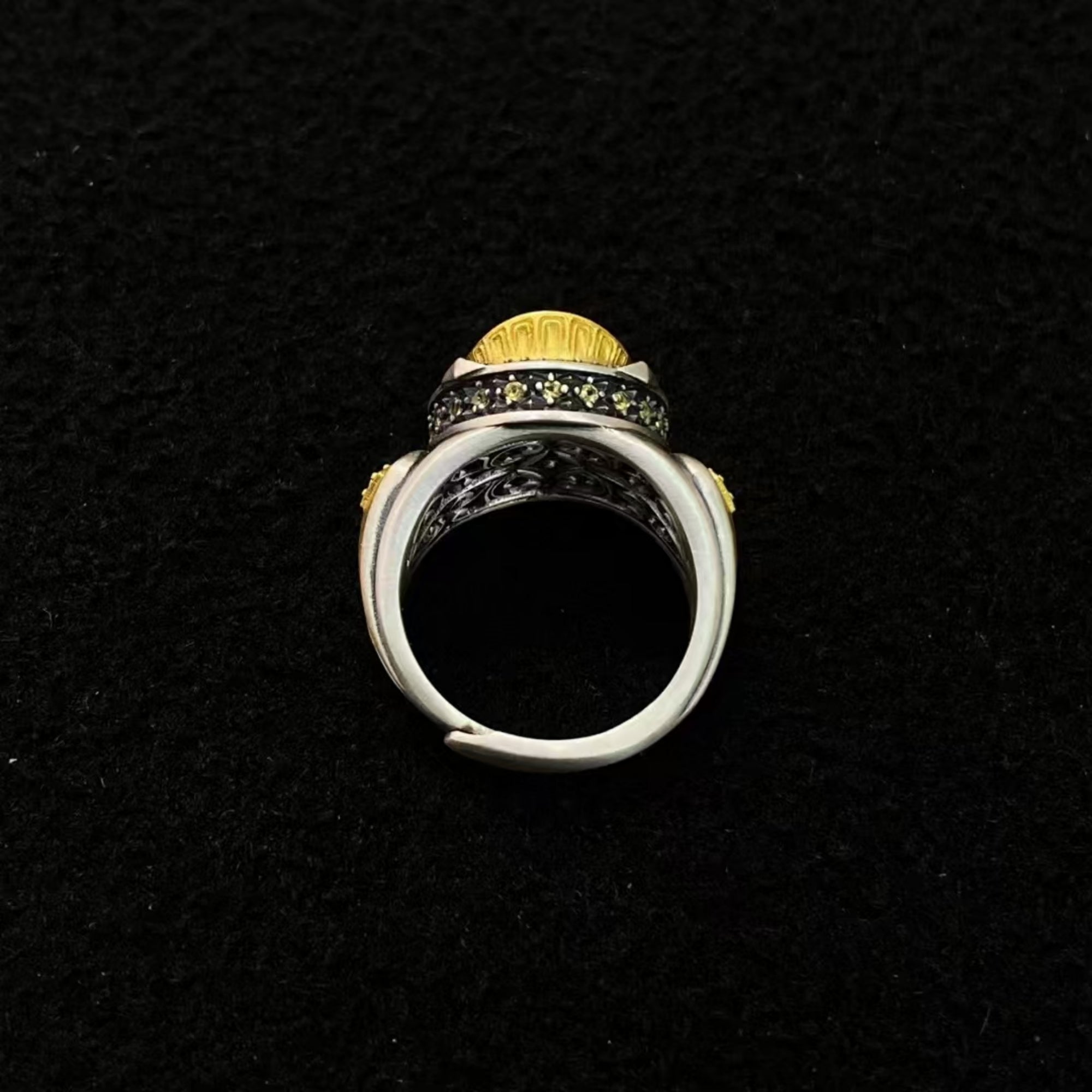 Tibetan Buddhist Morning Star Dzi Silver Ring