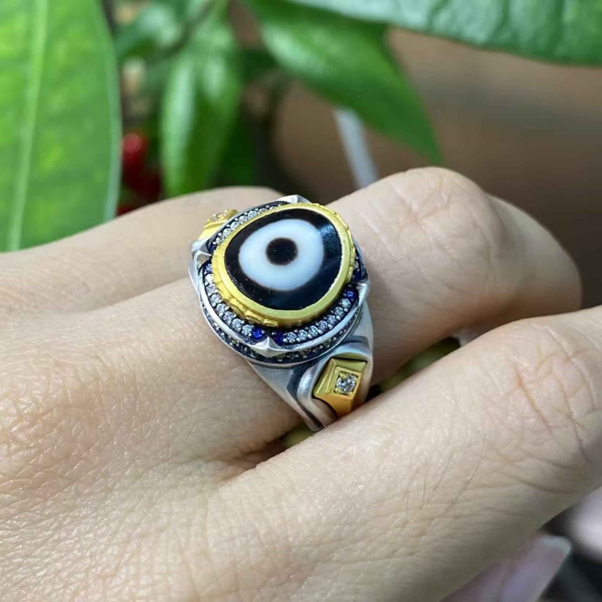 Tibetan Buddhist Morning Star Dzi Silver Ring